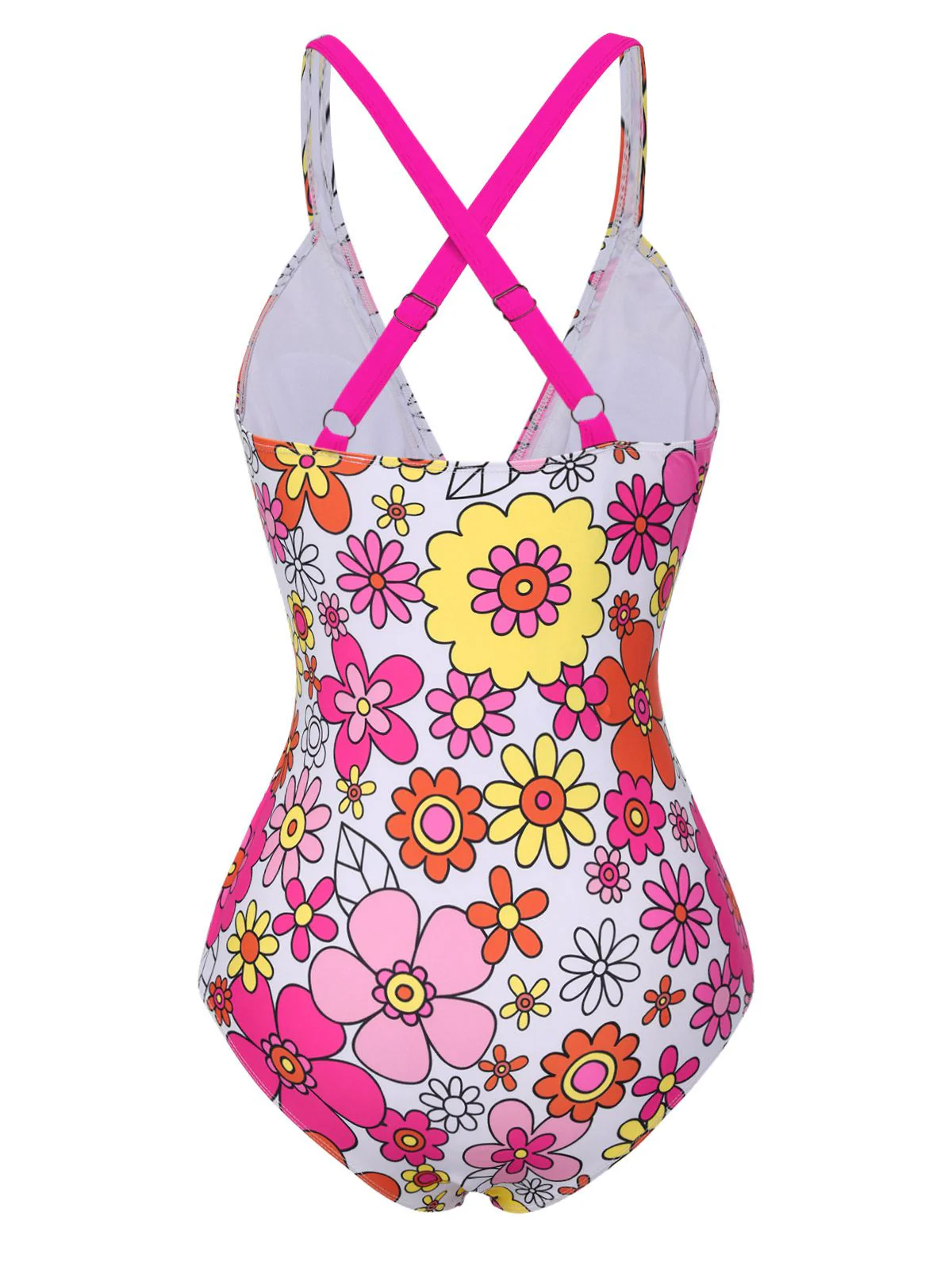 1960s Flowers Back-Cross Strap Belt Swimsuit - Image 4