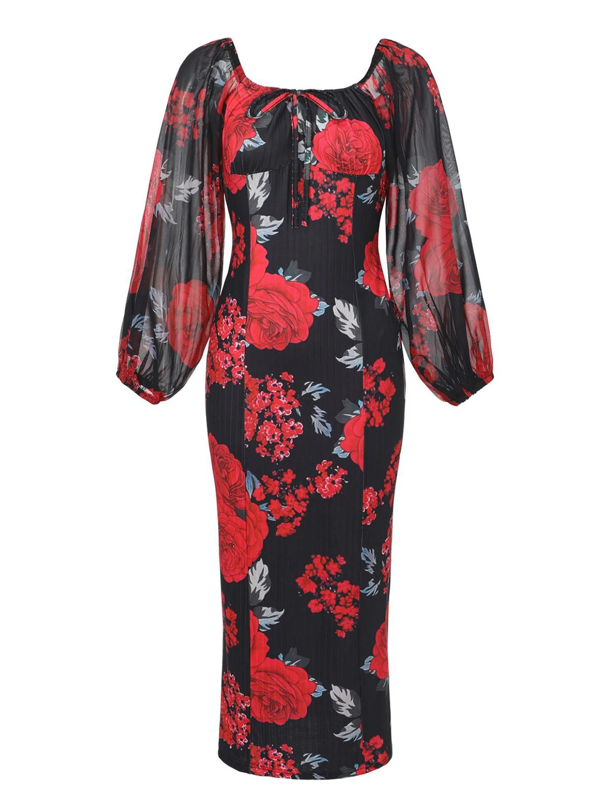 1960s French Tea Floral Off-Shoulder Bodycon Dress - Image 2