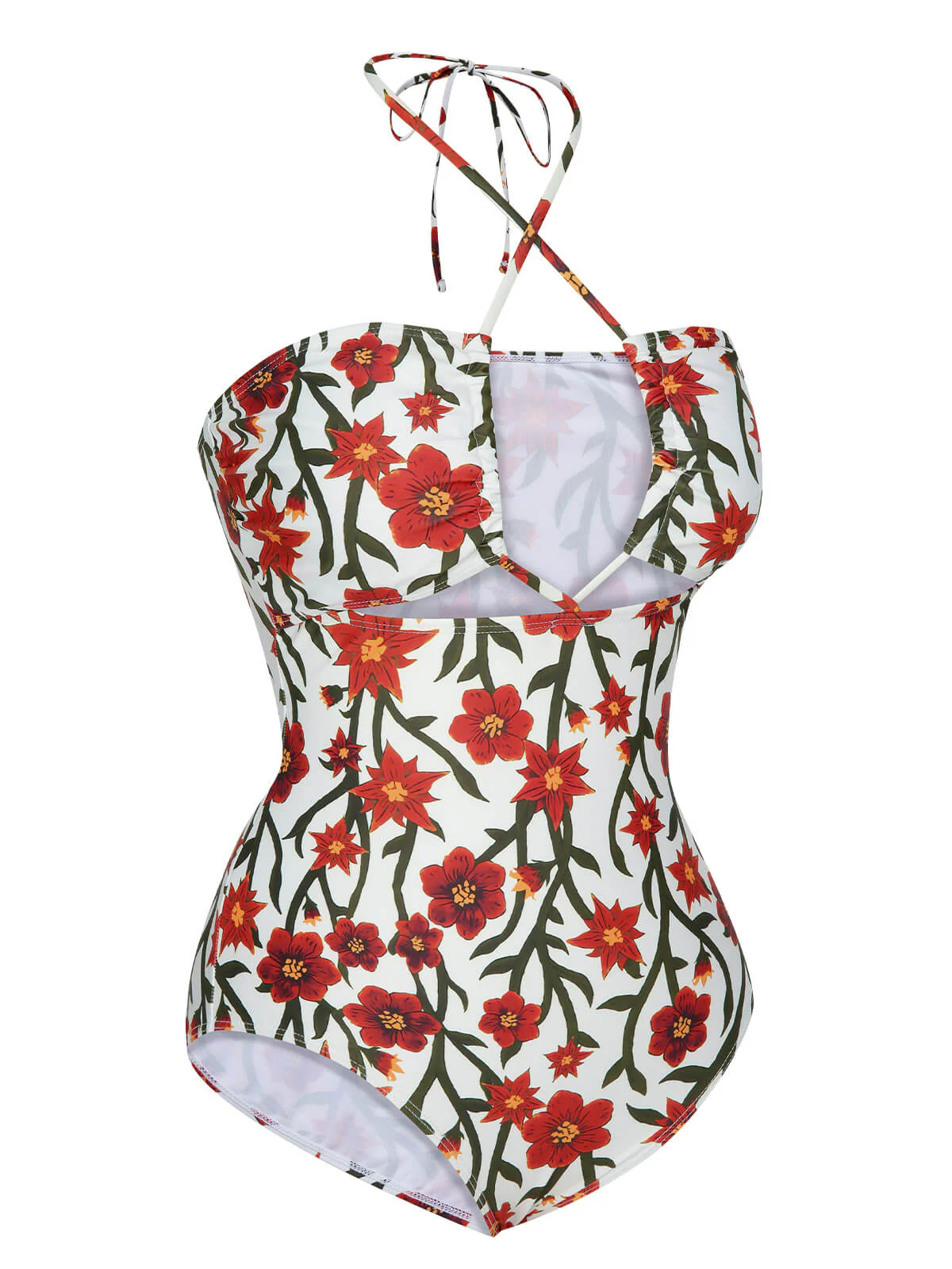 1960s Front Hollow Floral Halter Swimsuit - Image 2