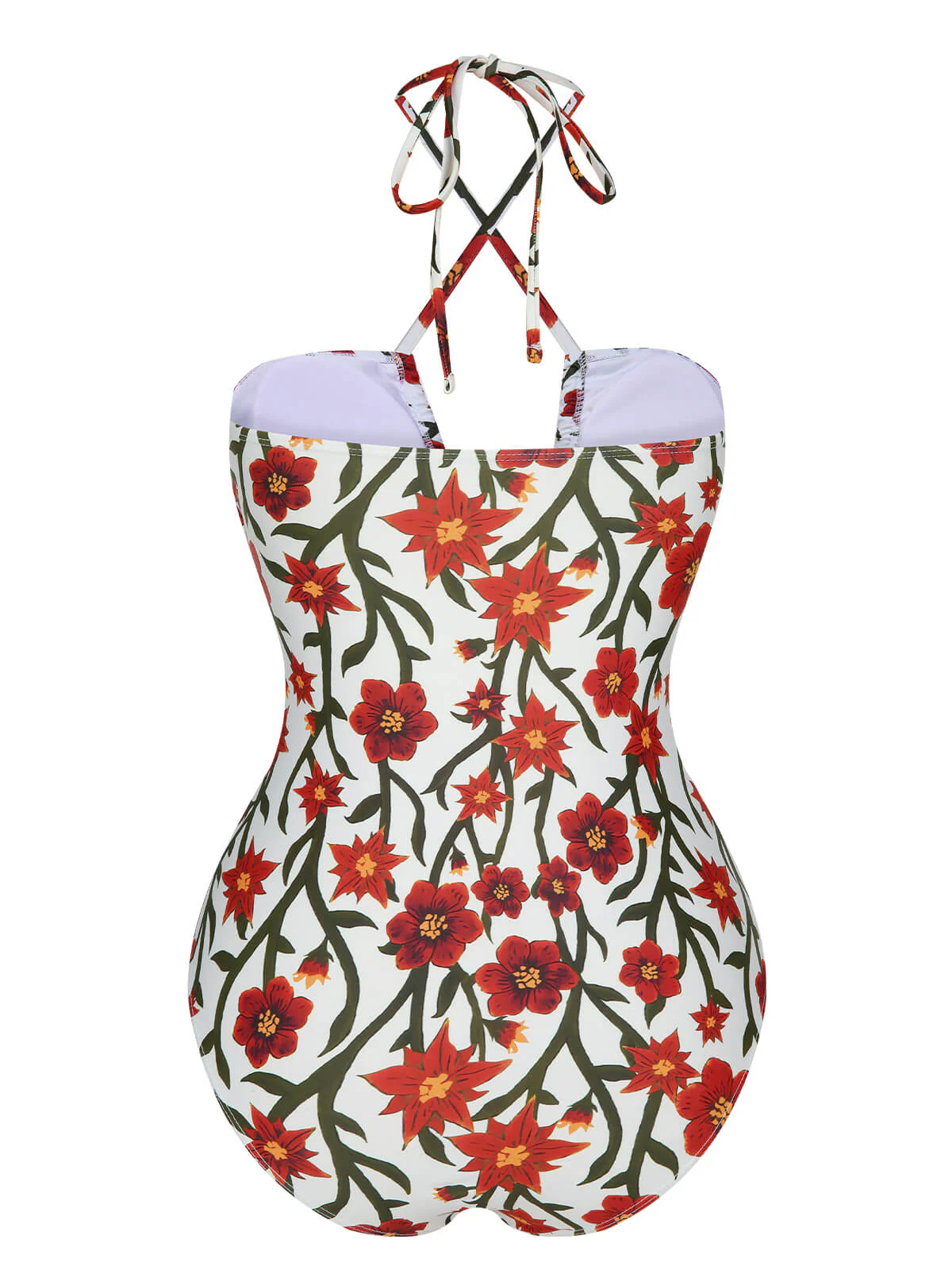 1960s Front Hollow Floral Halter Swimsuit - Image 3
