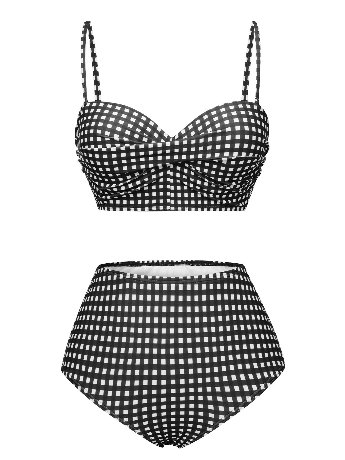 1950s Gingham Plaid Suspender Swimsuit - Image 13