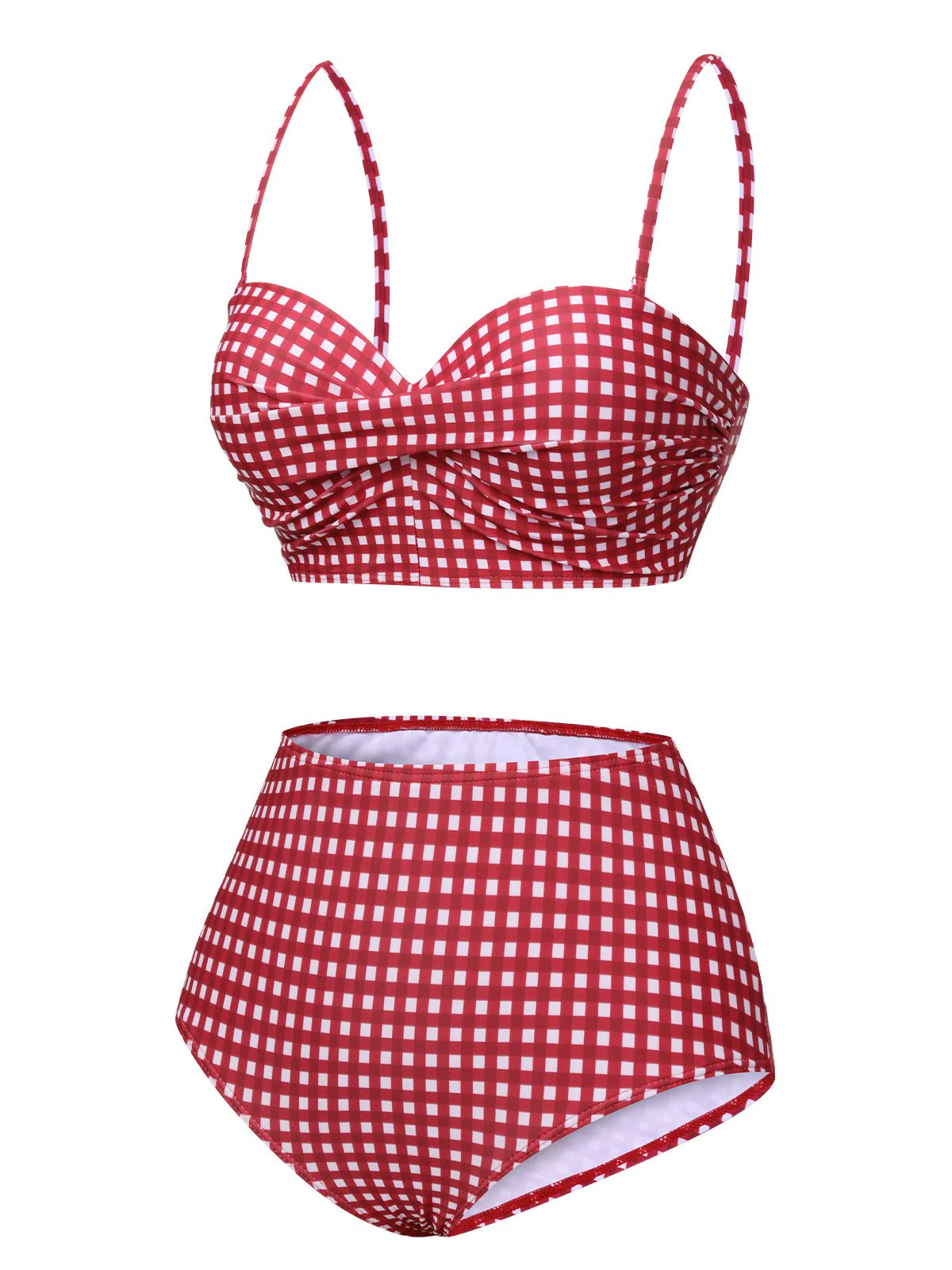 1950s Gingham Plaid Suspender Swimsuit - Image 2