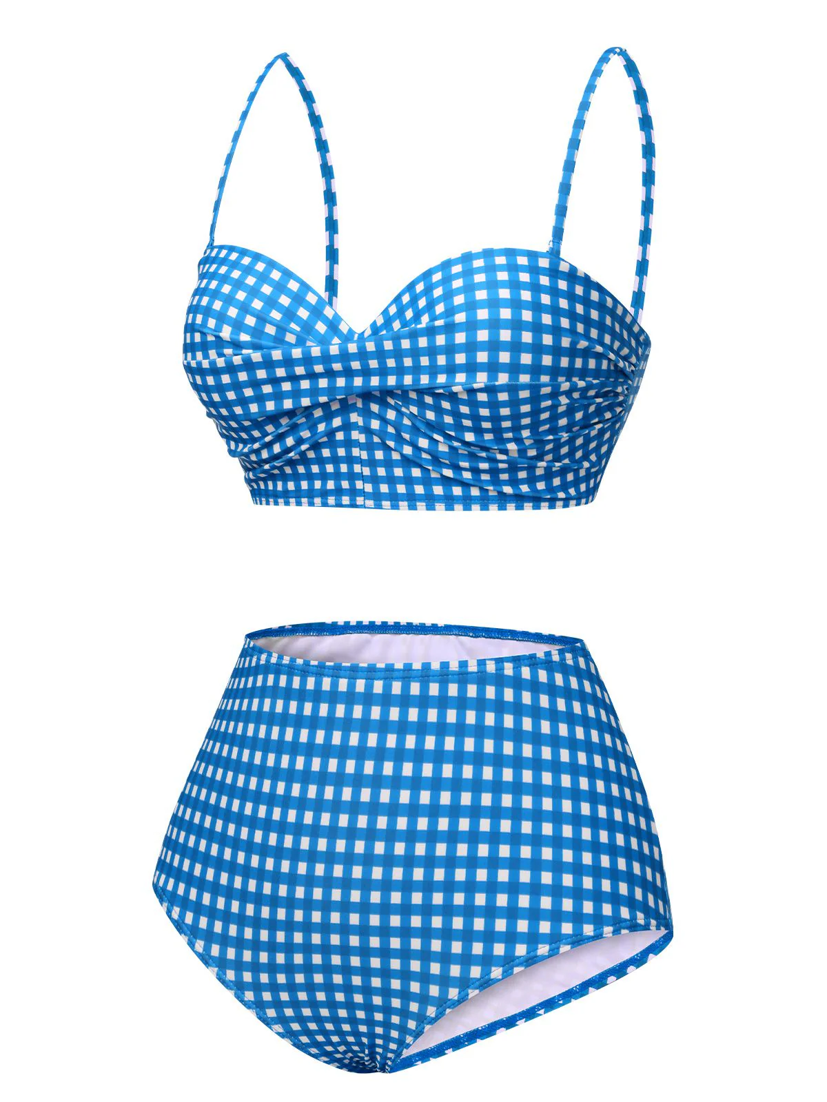 1950s Gingham Plaid Suspender Swimsuit - Image 6