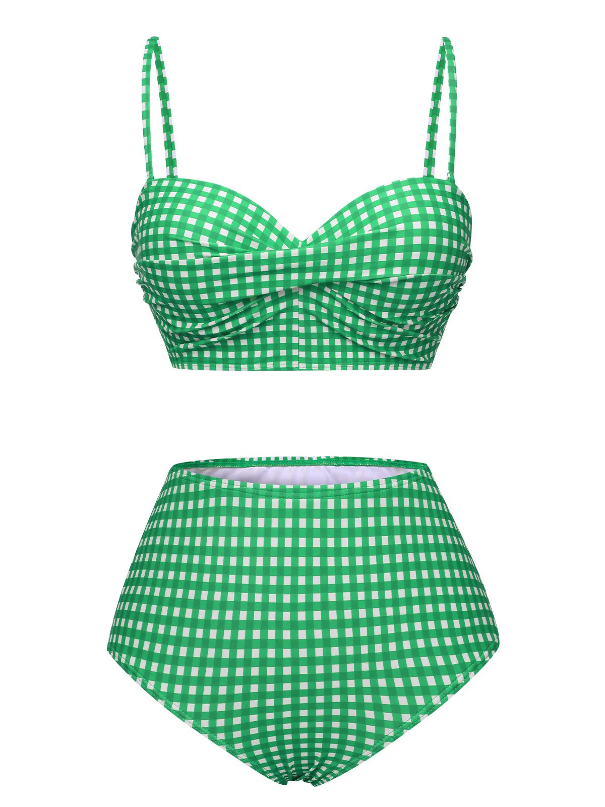1950s Gingham Plaid Suspender Swimsuit - Image 9