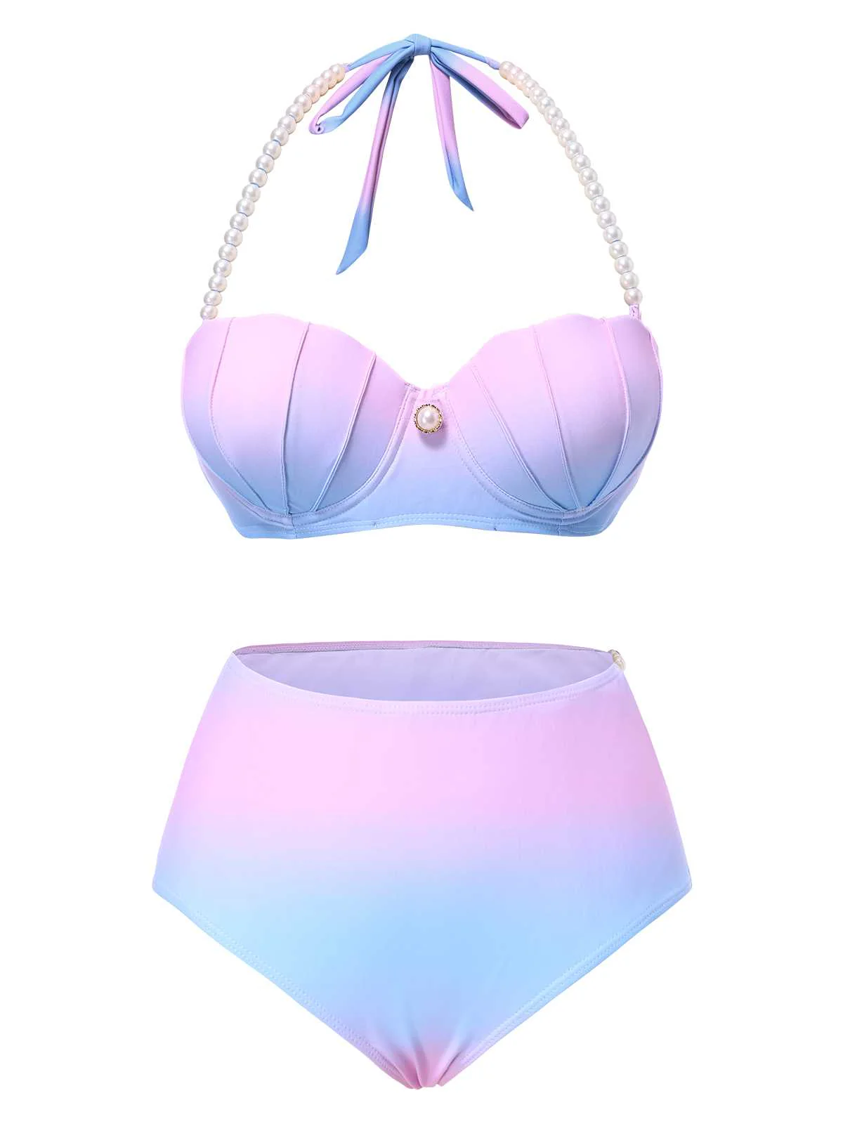 1960s Gradient Mermaid Seashell Pearl Swimsuit - Image 2
