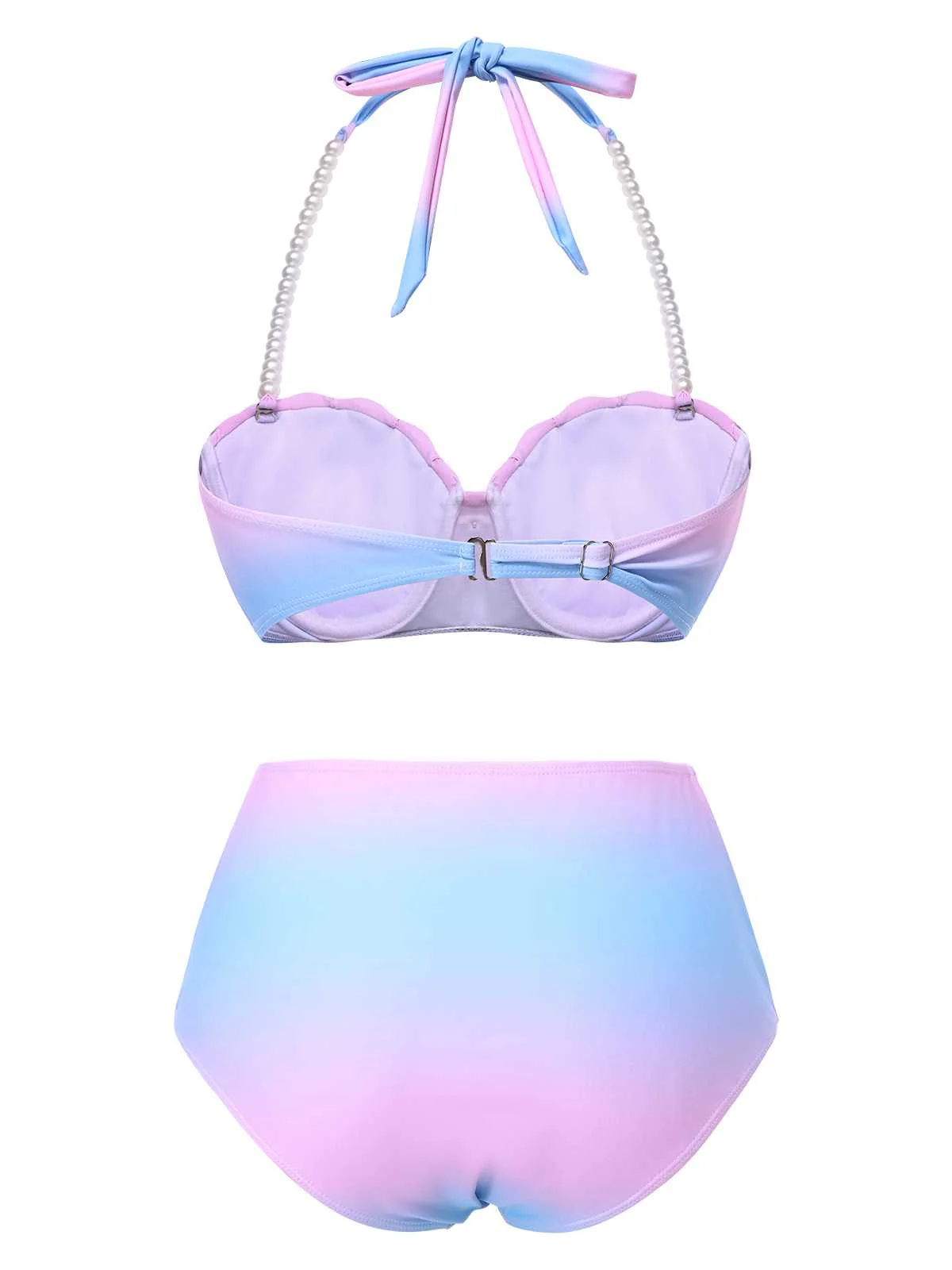 1960s Gradient Mermaid Seashell Pearl Swimsuit - Image 4
