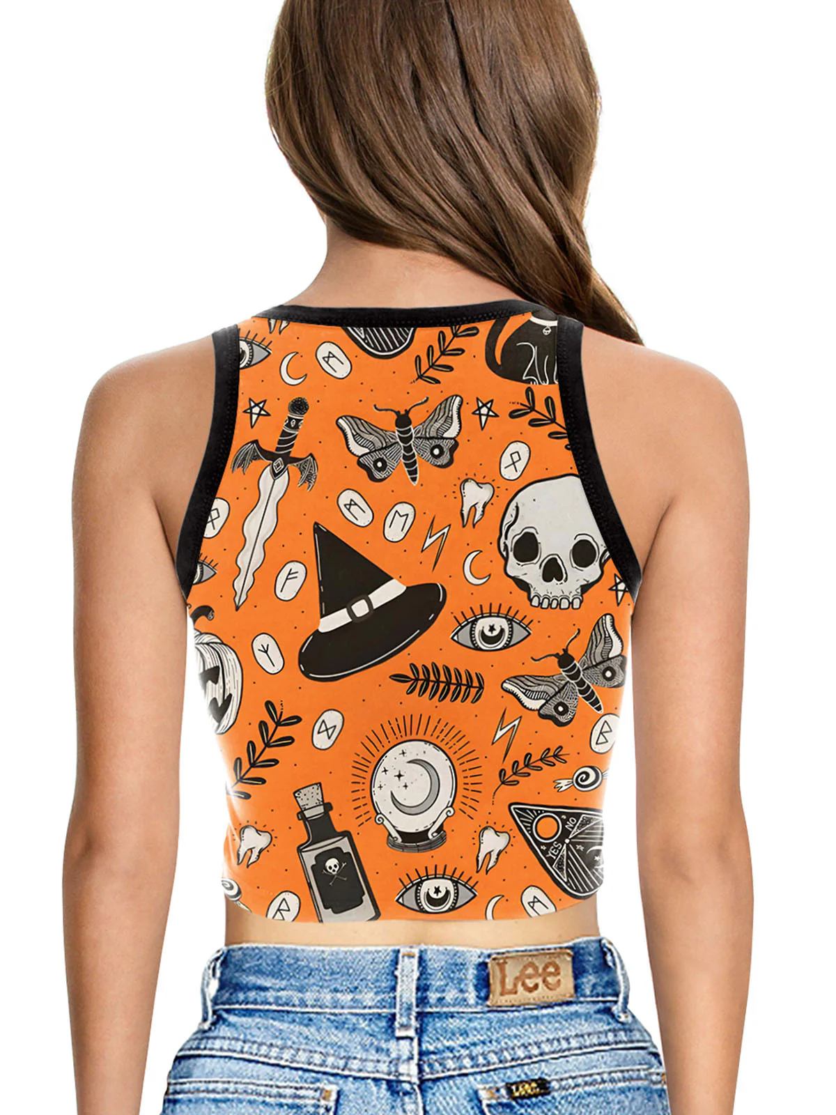 1960s Halloween Skull Pumpkin Crop Sleeveless Top - Image 2