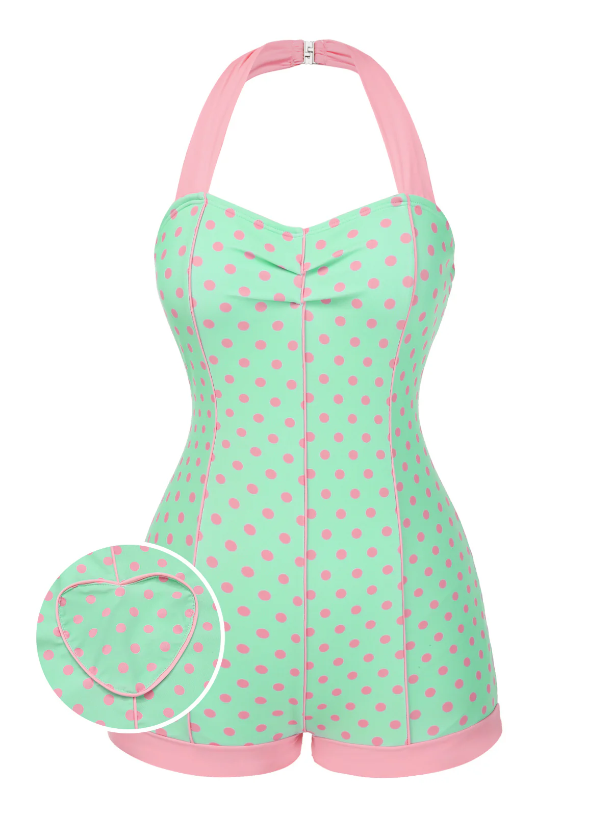 1960s Halter Contrast Polka Dots Heart Swimsuit - Image 3