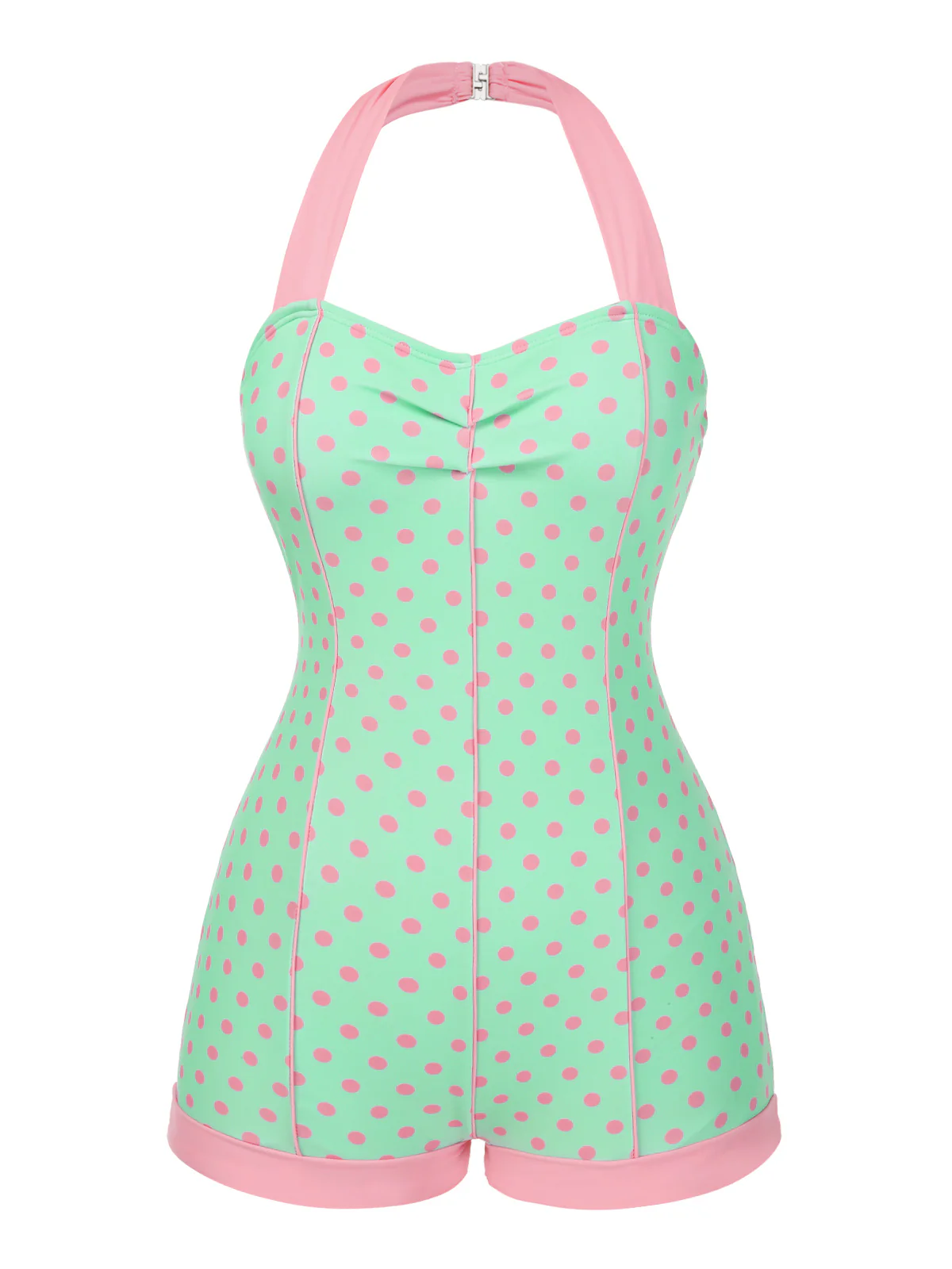 1960s Halter Contrast Polka Dots Heart Swimsuit - Image 4