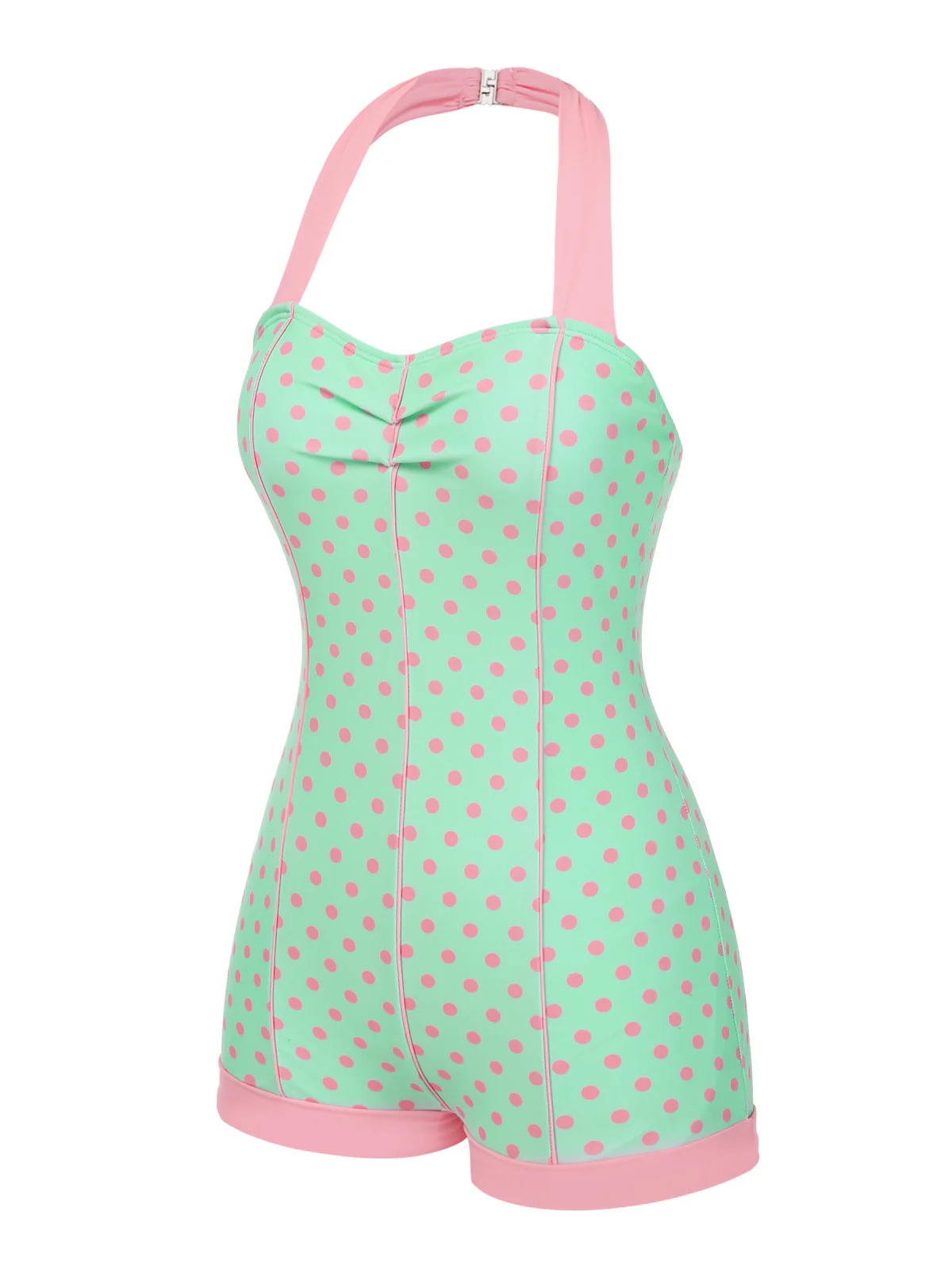 1960s Halter Contrast Polka Dots Heart Swimsuit - Image 5