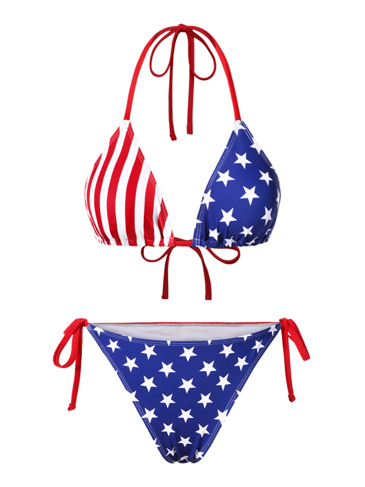 1960s Halter Contrast Stripes Stars Bikini - Image 2
