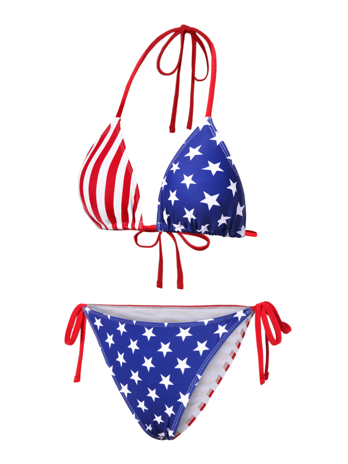1960s Halter Contrast Stripes Stars Bikini - Image 3