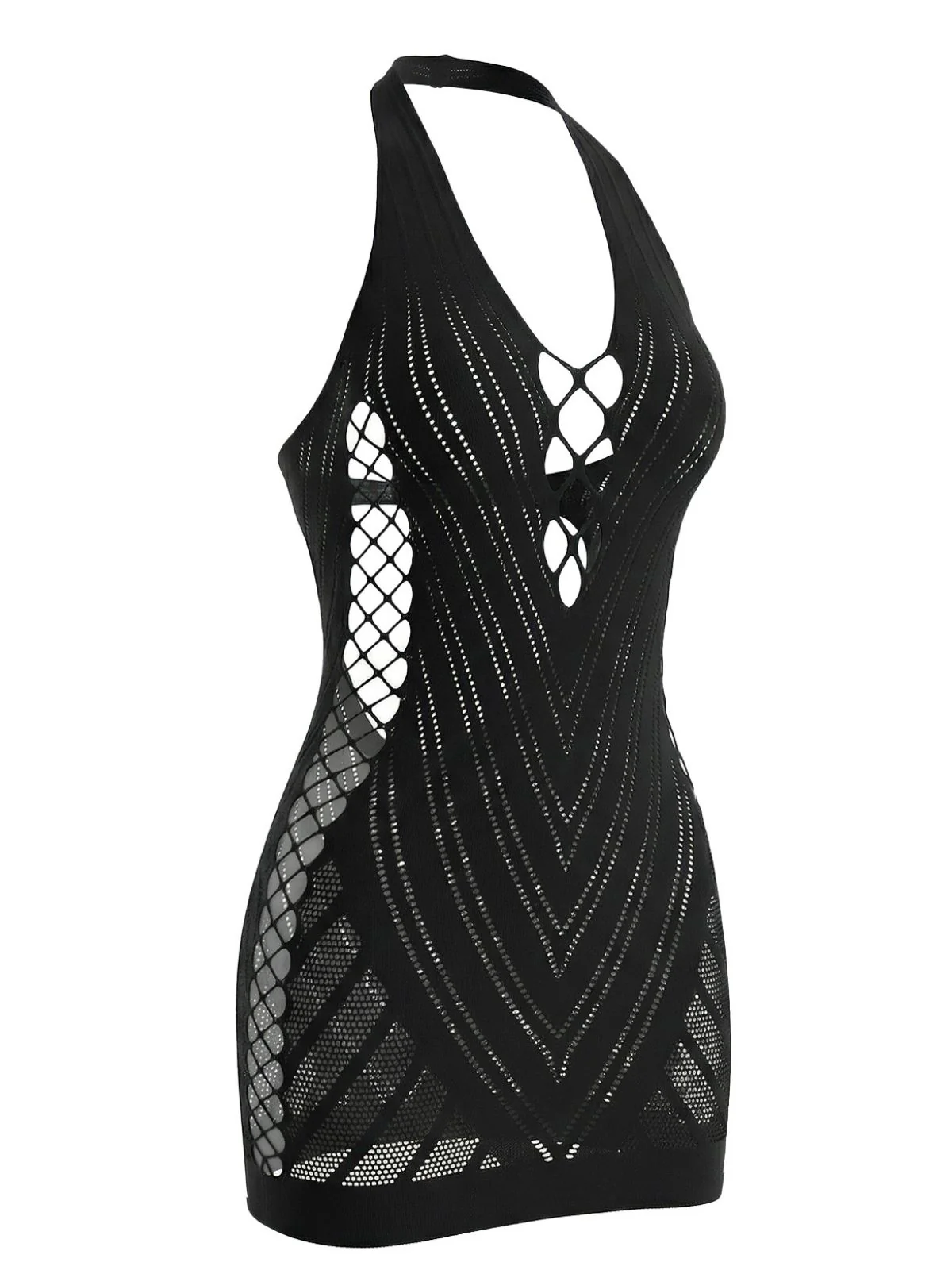 1960s Halter Fishnet Cutout Bodycon Mini Swimsuit Cover-Up - Image 3