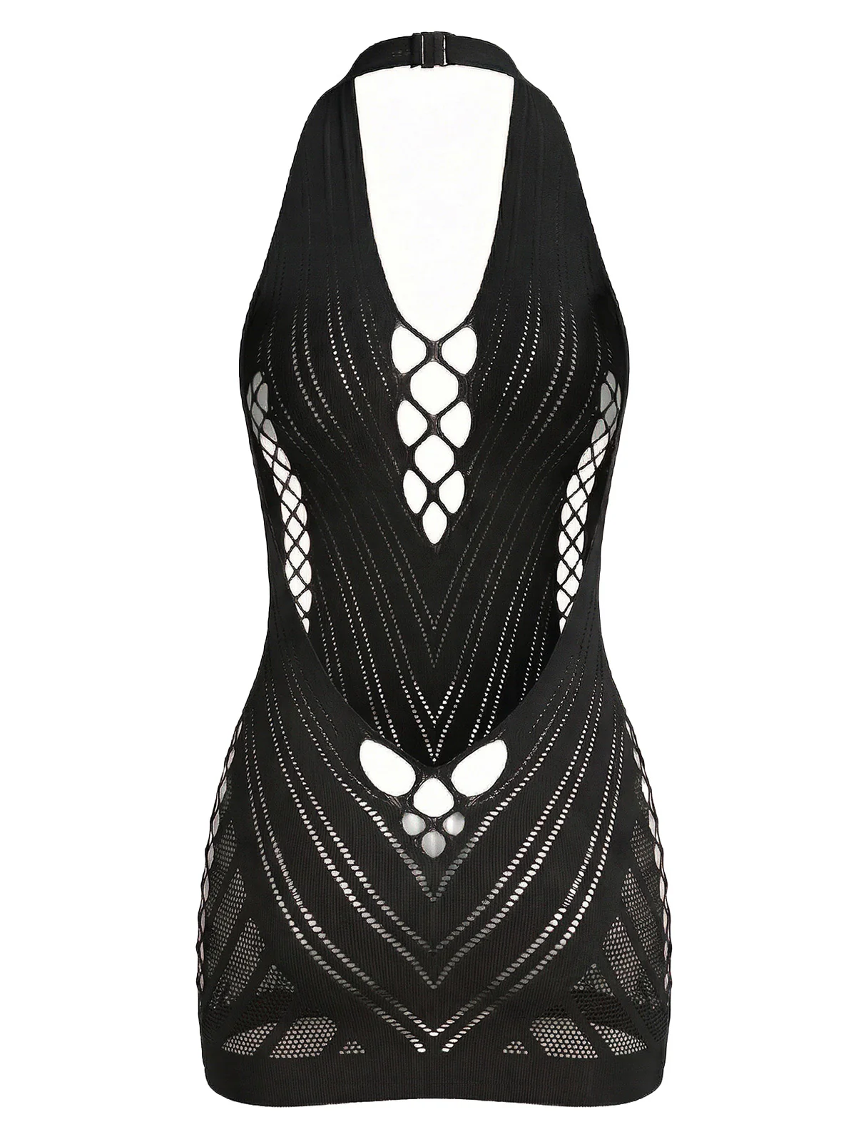 1960s Halter Fishnet Cutout Bodycon Mini Swimsuit Cover-Up - Image 4