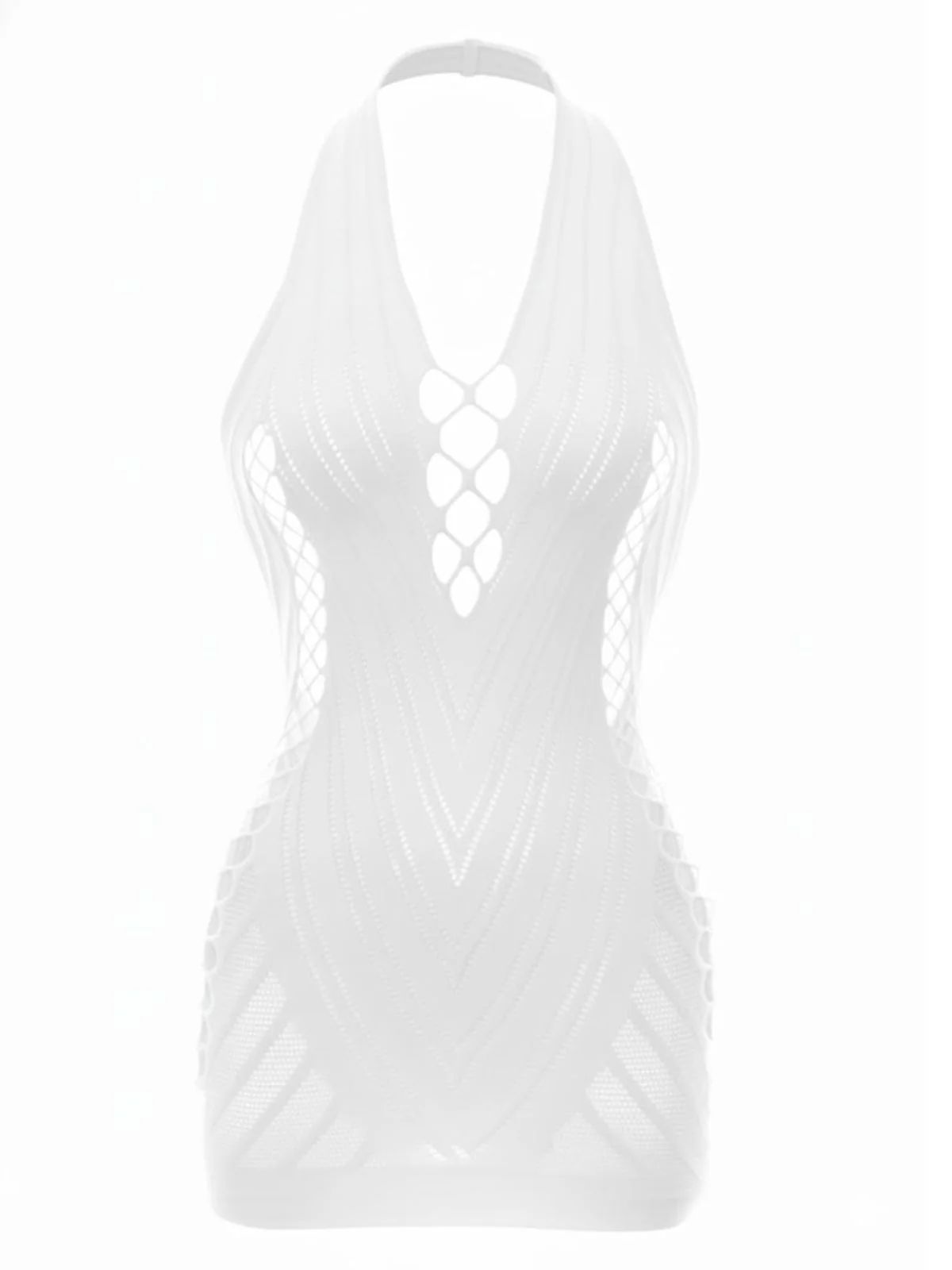 1960s Halter Fishnet Cutout Bodycon Mini Swimsuit Cover-Up - Image 6
