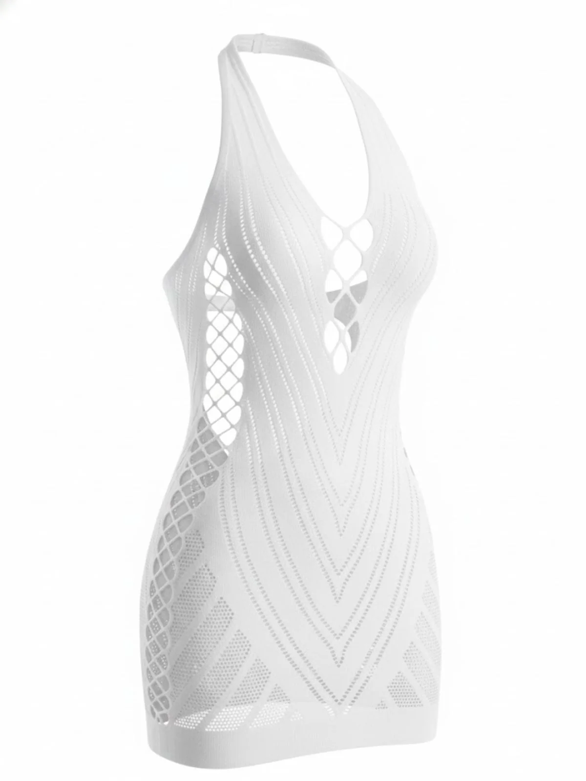 1960s Halter Fishnet Cutout Bodycon Mini Swimsuit Cover-Up - Image 7