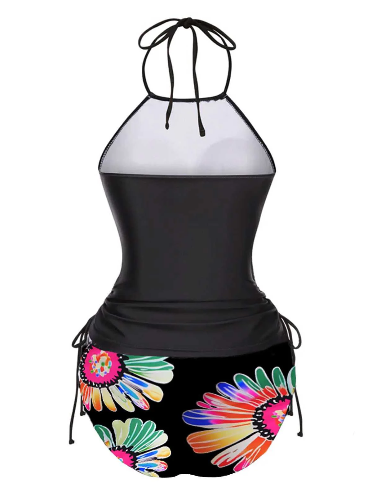 1960s Halter Neon Daisy Lace-Up Tankini Set - Image 2