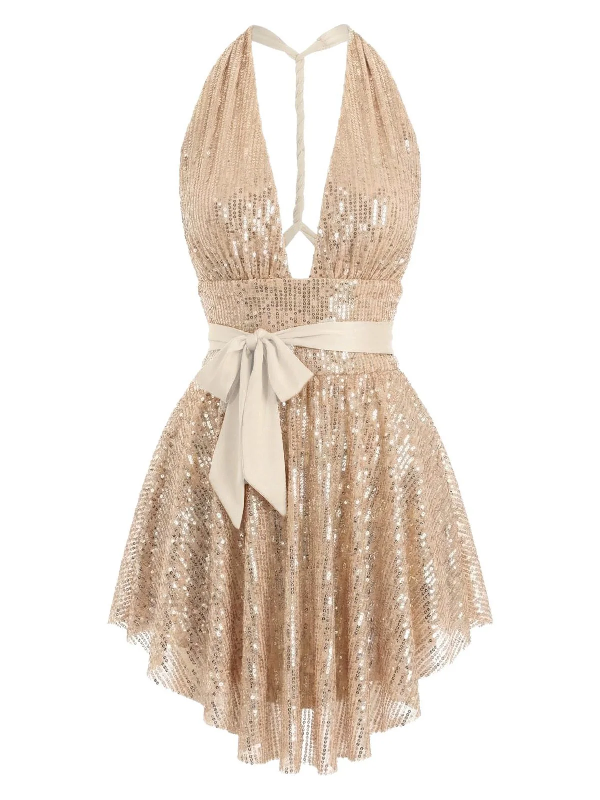 1960s Halter Plunging Sequins Bow-Tie Dress - Image 2