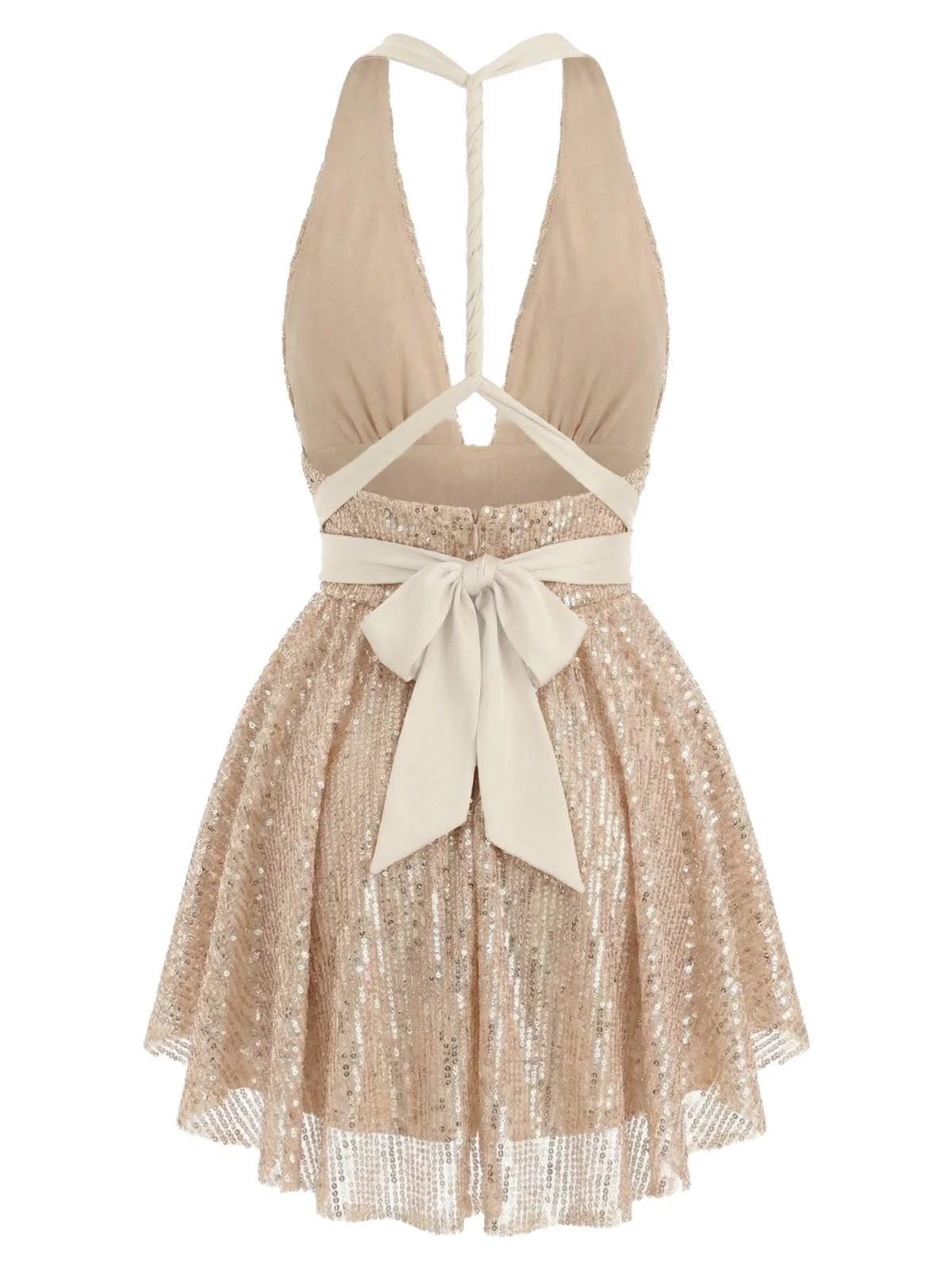 1960s Halter Plunging Sequins Bow-Tie Dress - Image 3
