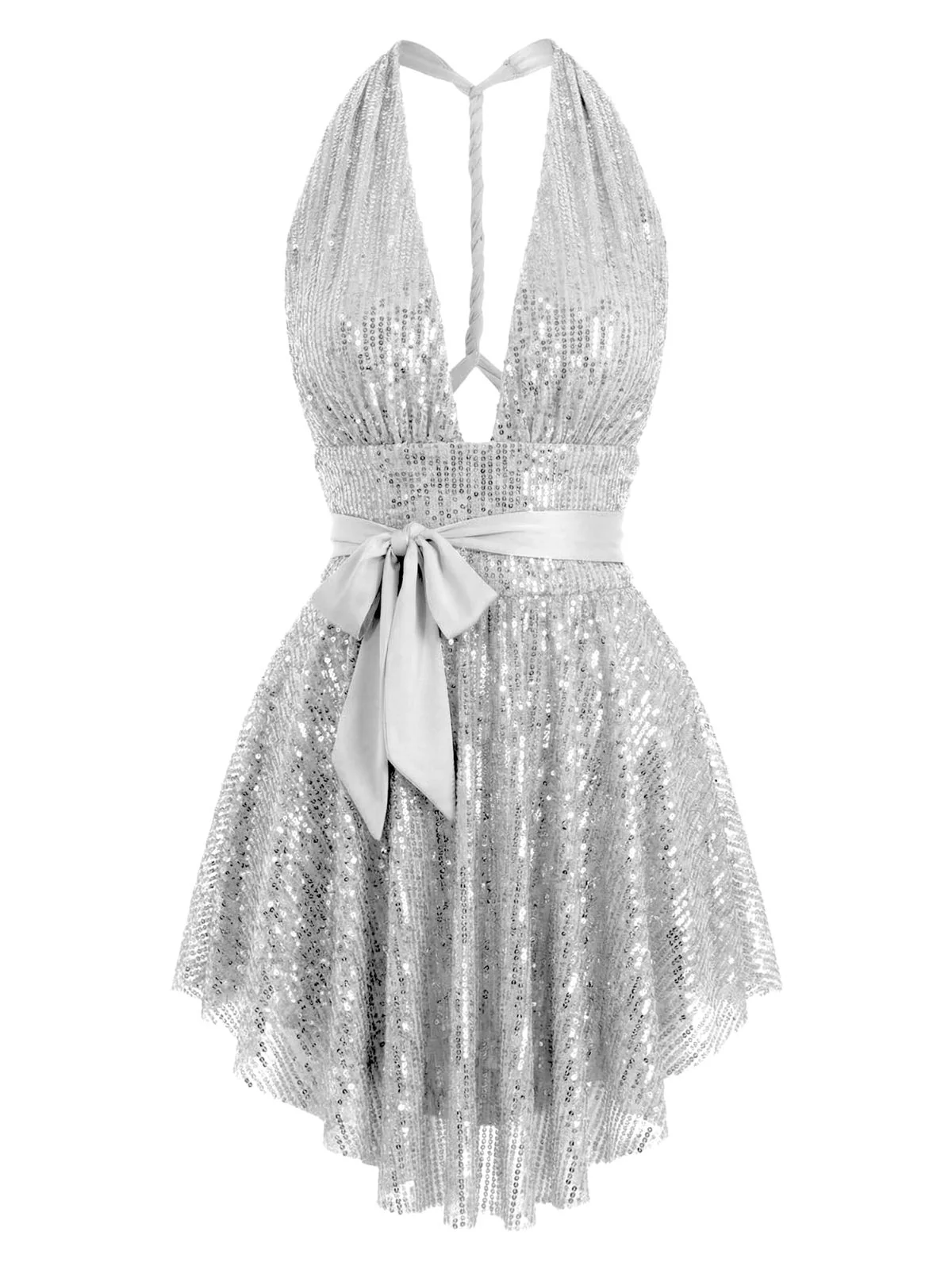 1960s Halter Plunging Sequins Bow-Tie Dress - Image 4