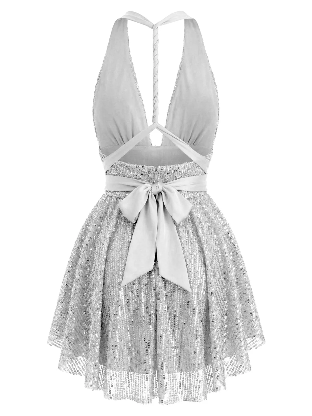 1960s Halter Plunging Sequins Bow-Tie Dress - Image 5