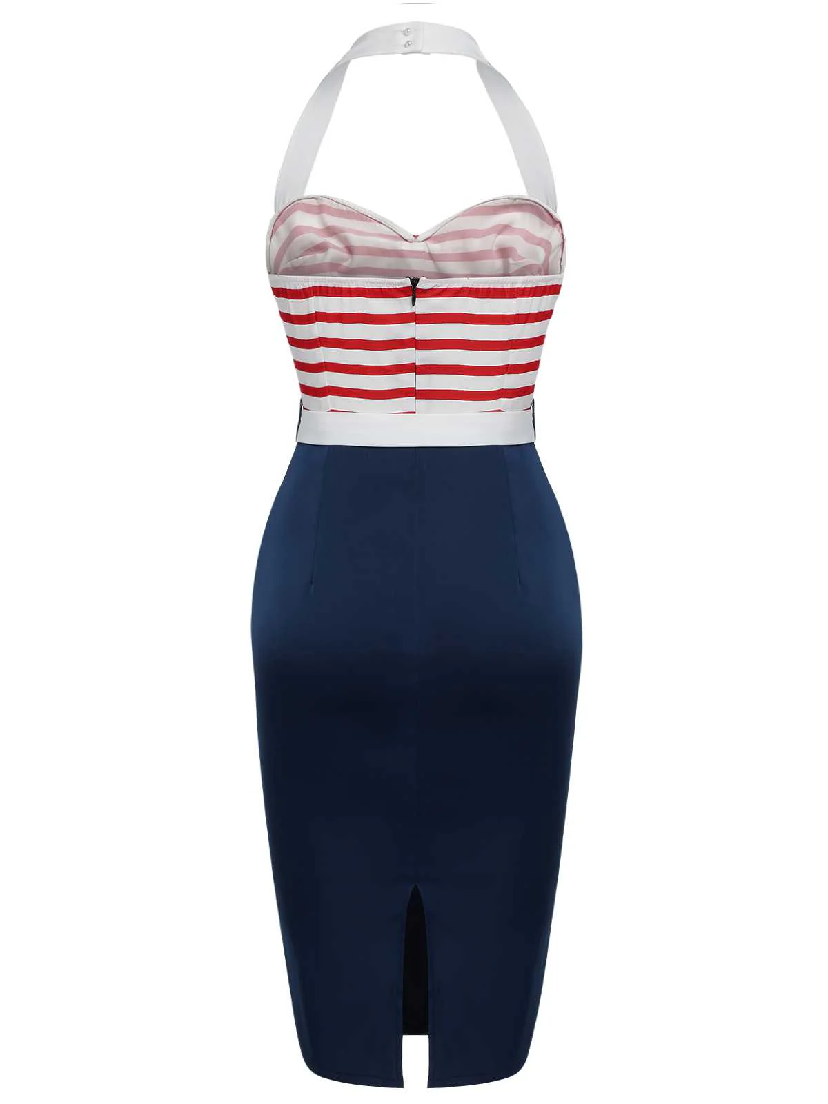 1960s Halter Stripes Bow Belted Dress - Image 4