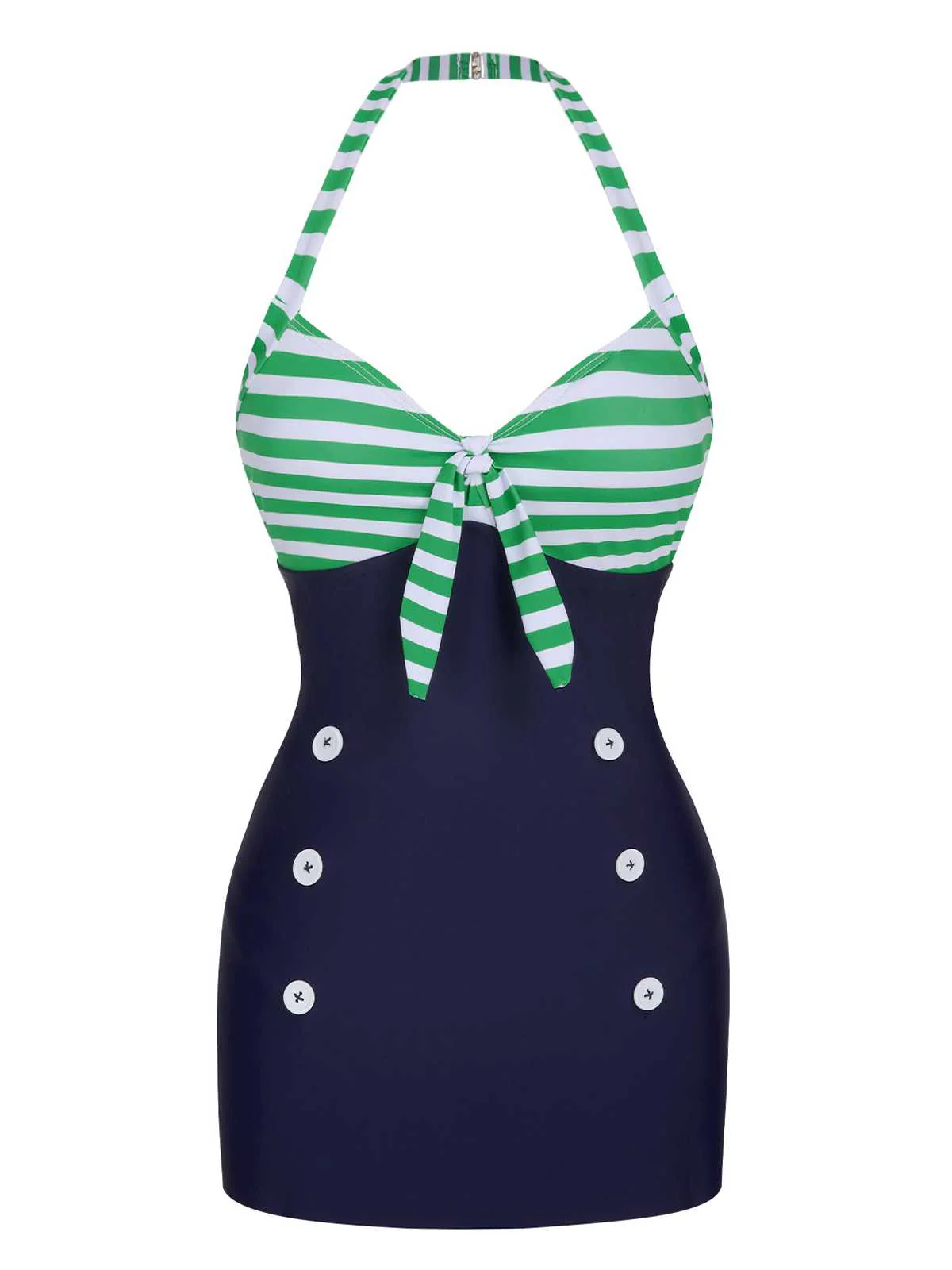 1960s Halter Strips Buttoned One-Piece Swimsuit - Image 2
