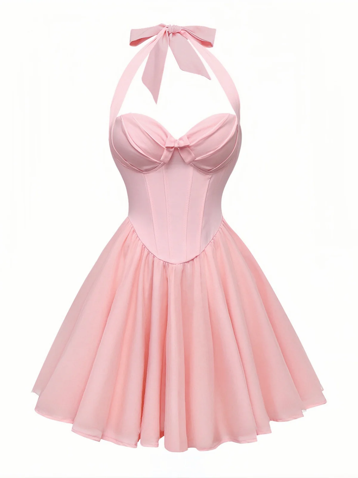 1960s Halter Tie Neck Solid Fishbone Tutu Dress - Image 2