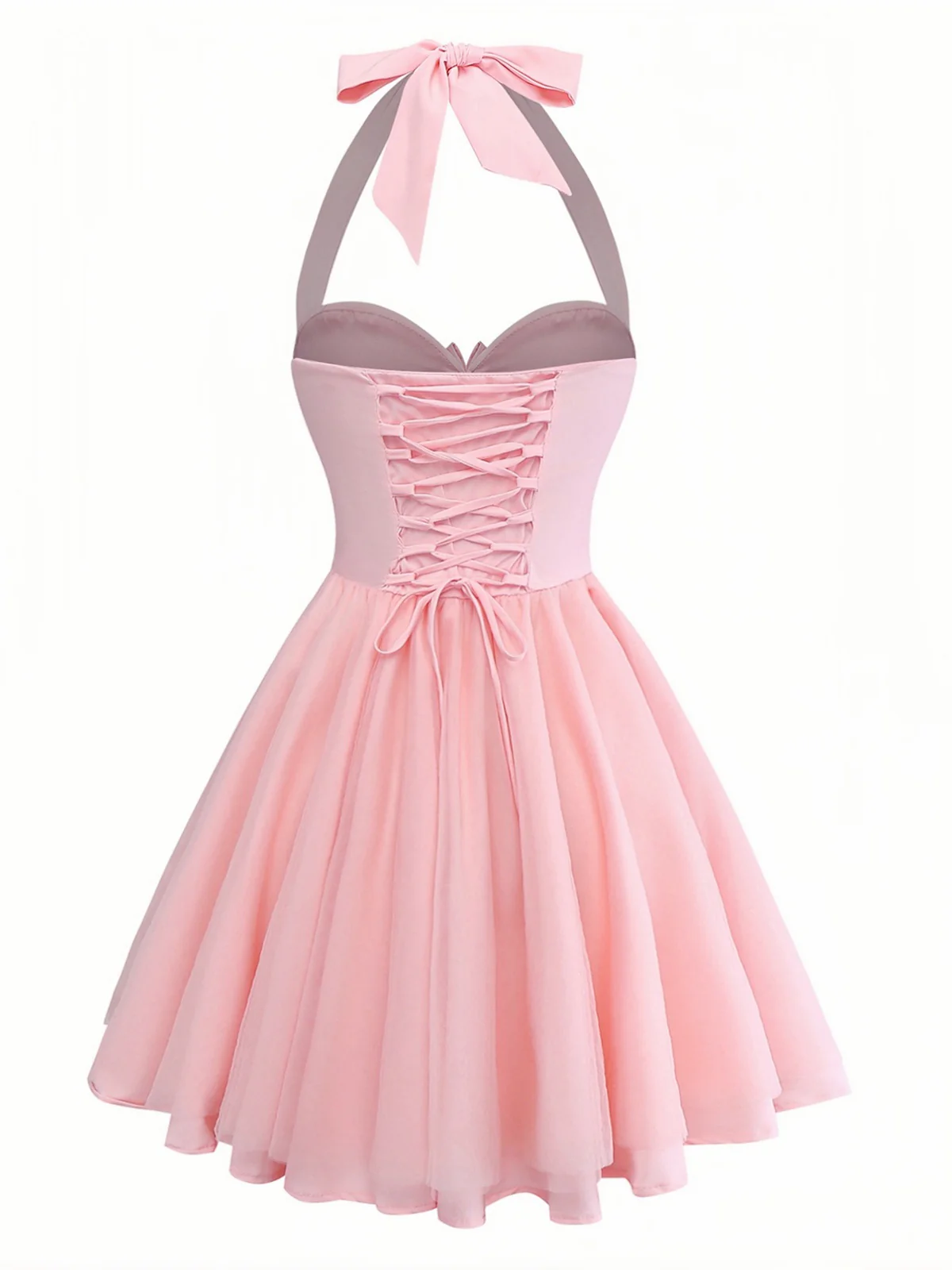 1960s Halter Tie Neck Solid Fishbone Tutu Dress - Image 3
