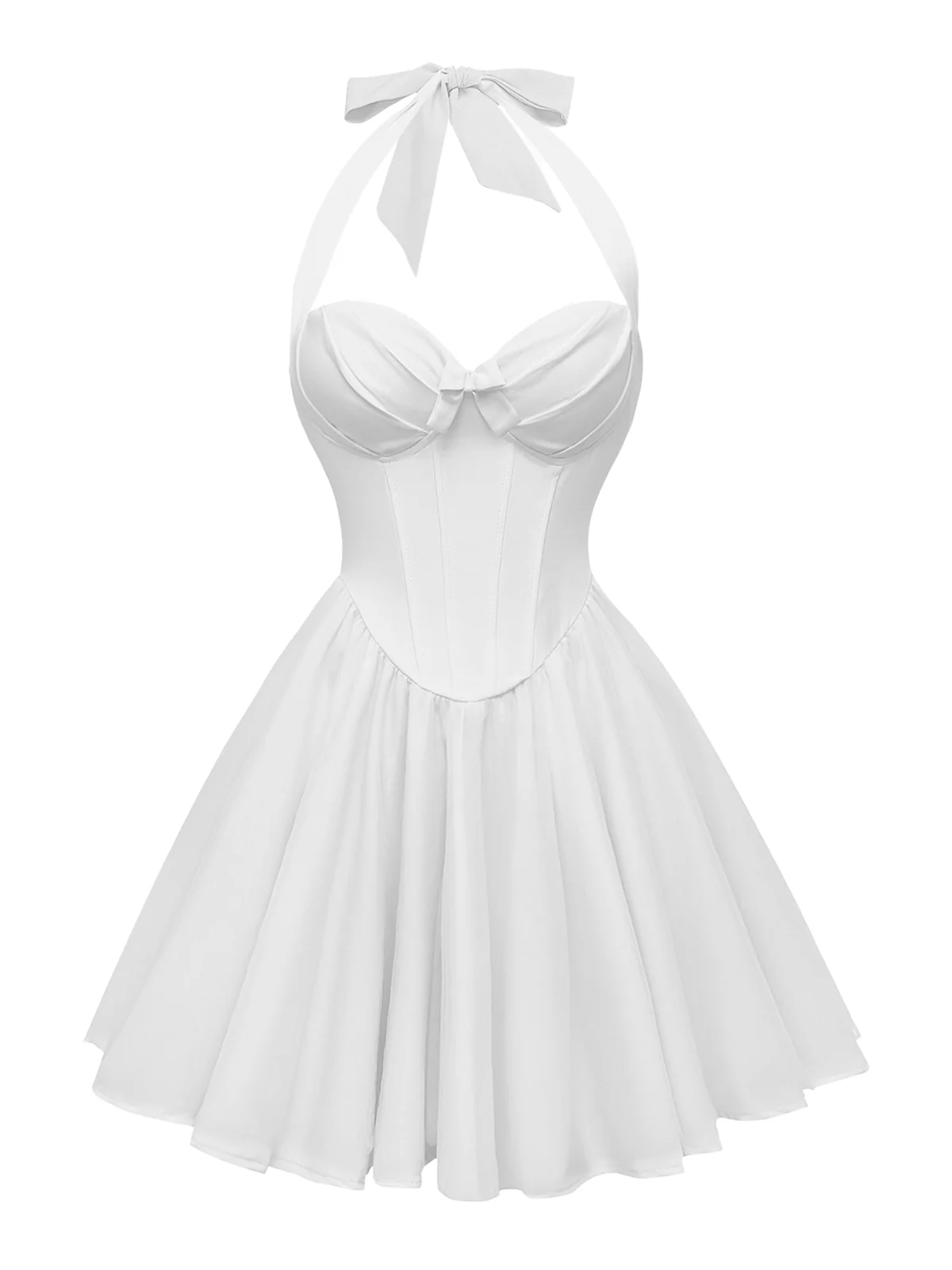 1960s Halter Tie Neck Solid Fishbone Tutu Dress - Image 7