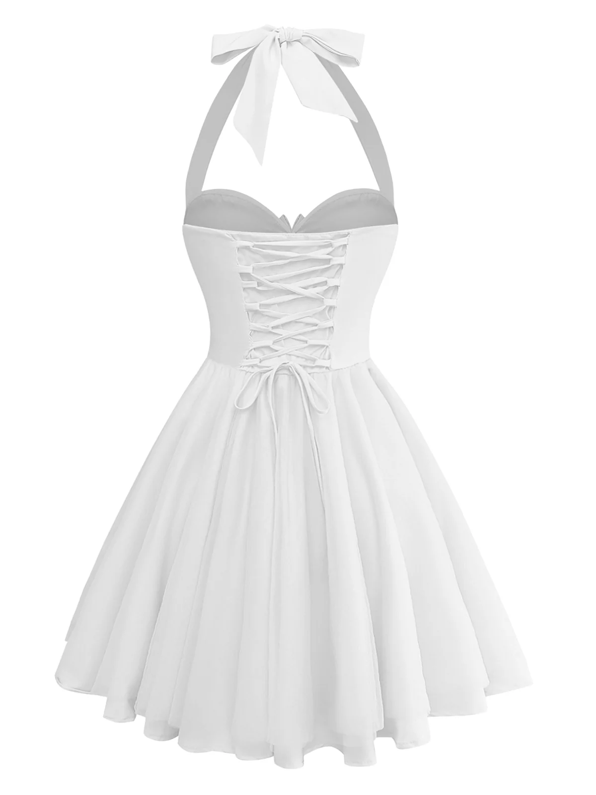 1960s Halter Tie Neck Solid Fishbone Tutu Dress - Image 8