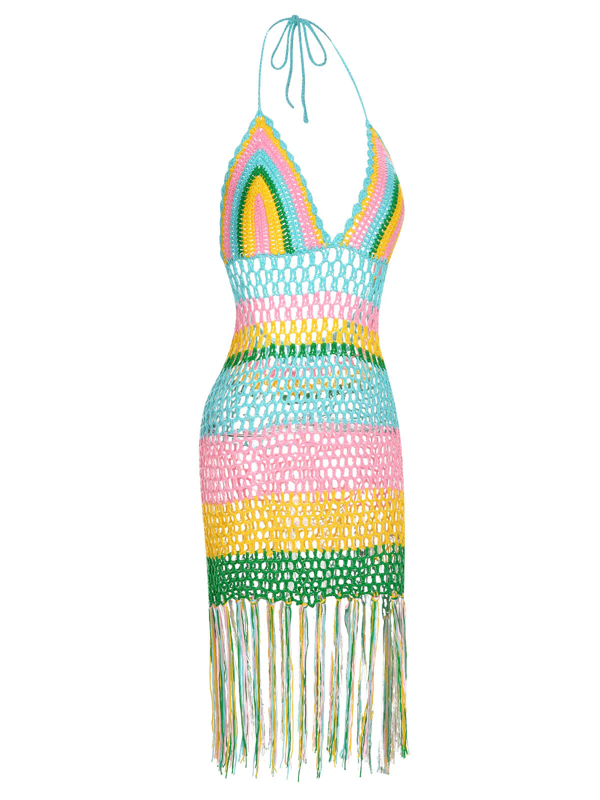 1960s Handmade Crochet Tassel Halter Cover-Up - Image 2