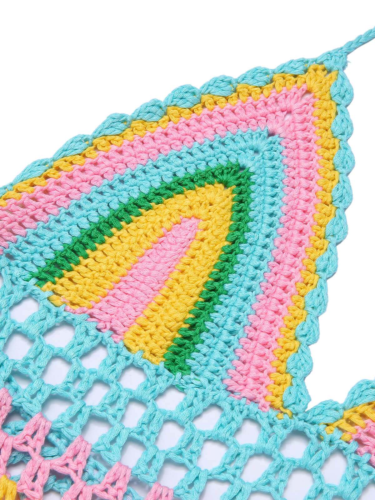 1960s Handmade Crochet Tassel Halter Cover-Up - Image 4