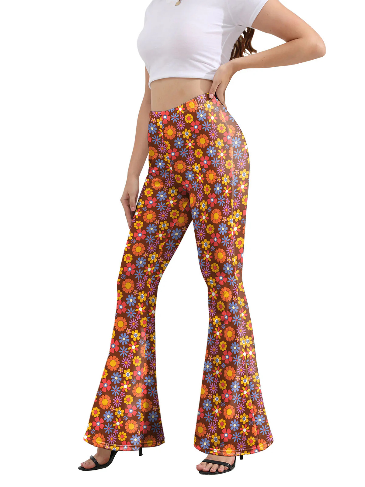 1960s High Waist Floral Flare Pants - Image 2