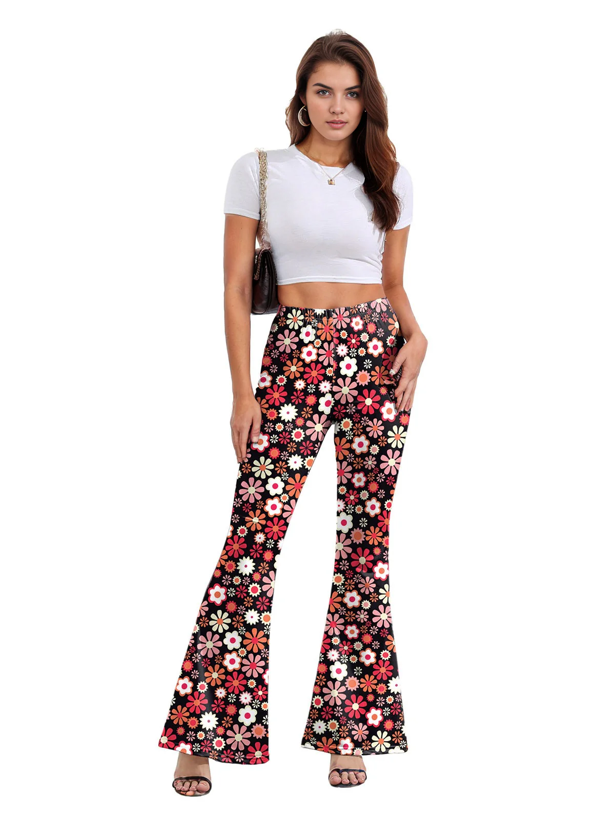 1960s High Waist Floral Flare Pants - Image 4