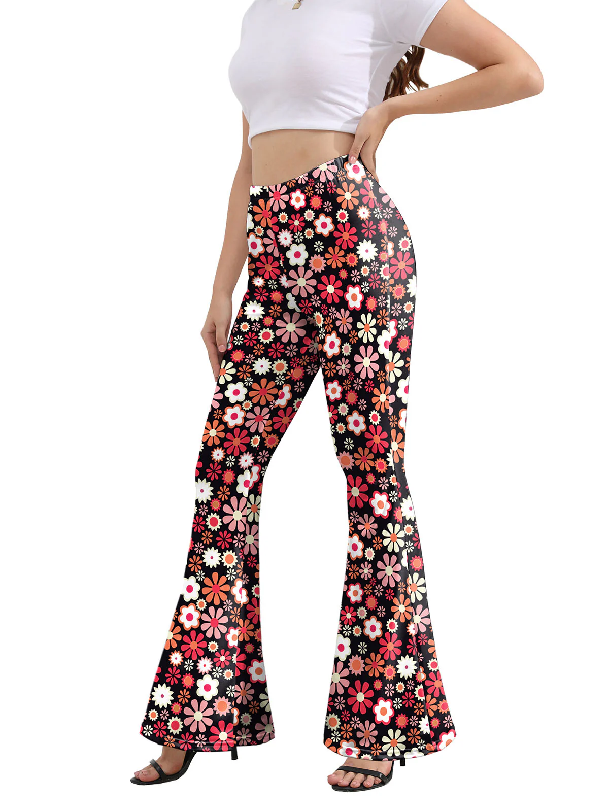 1960s High Waist Floral Flare Pants - Image 5