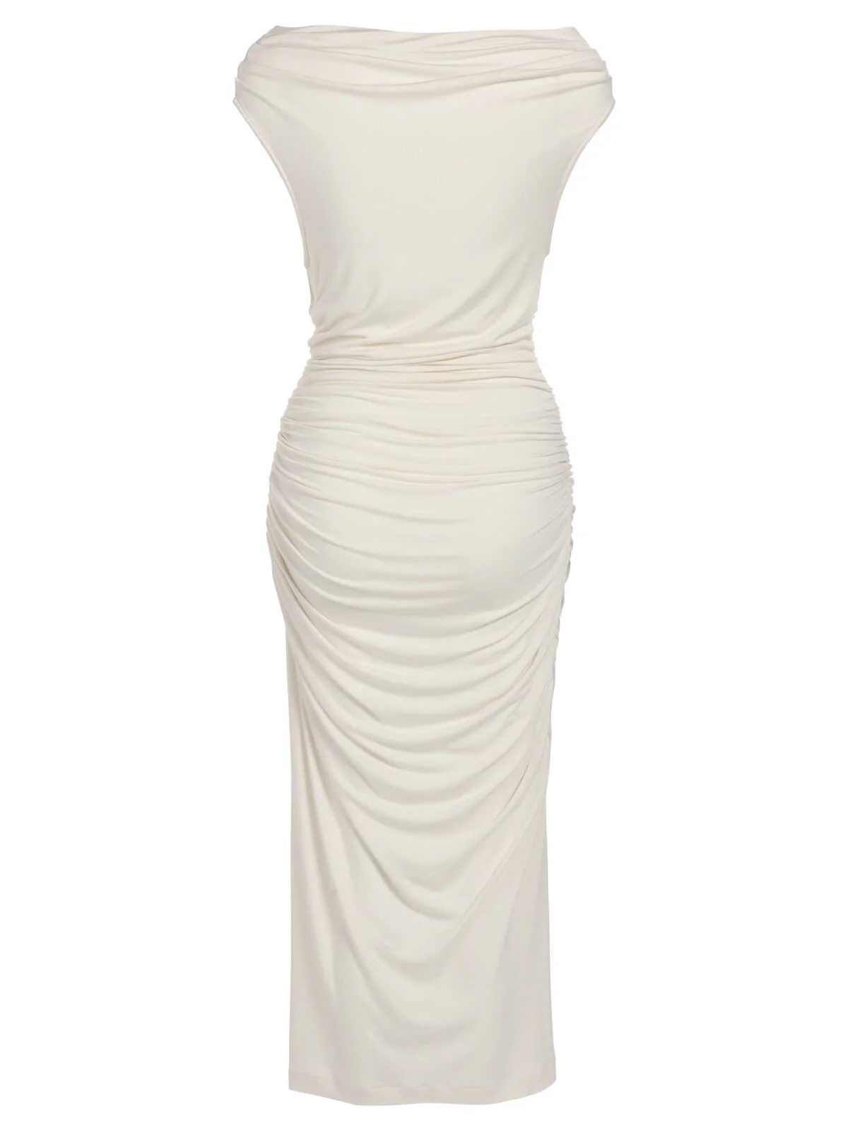Ivory 1960s Cap Sleeve Slim Pleated Dress - Image 3