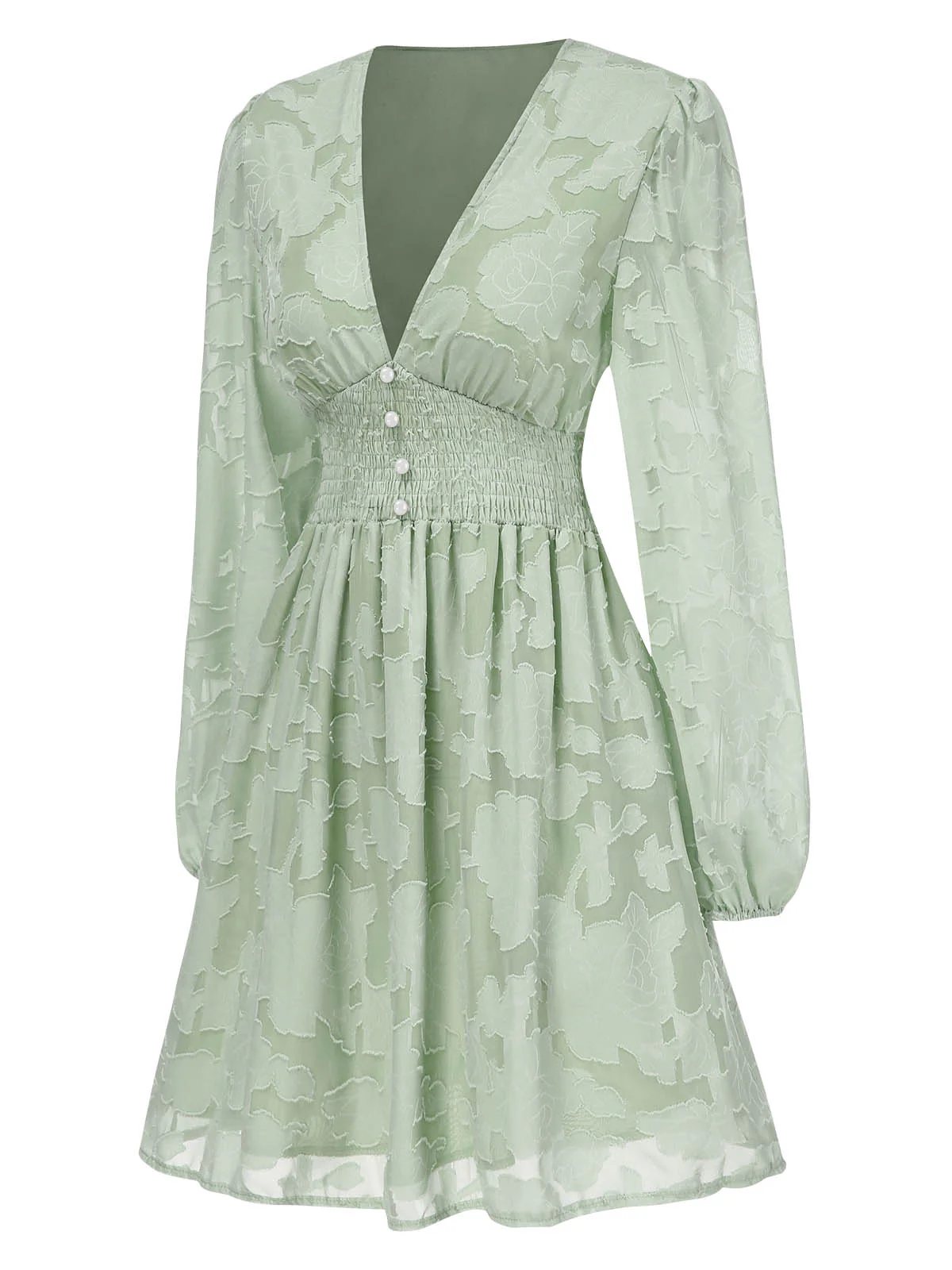 1960s Jaquard Floral Deep V-Neck Skater Dress - Image 2