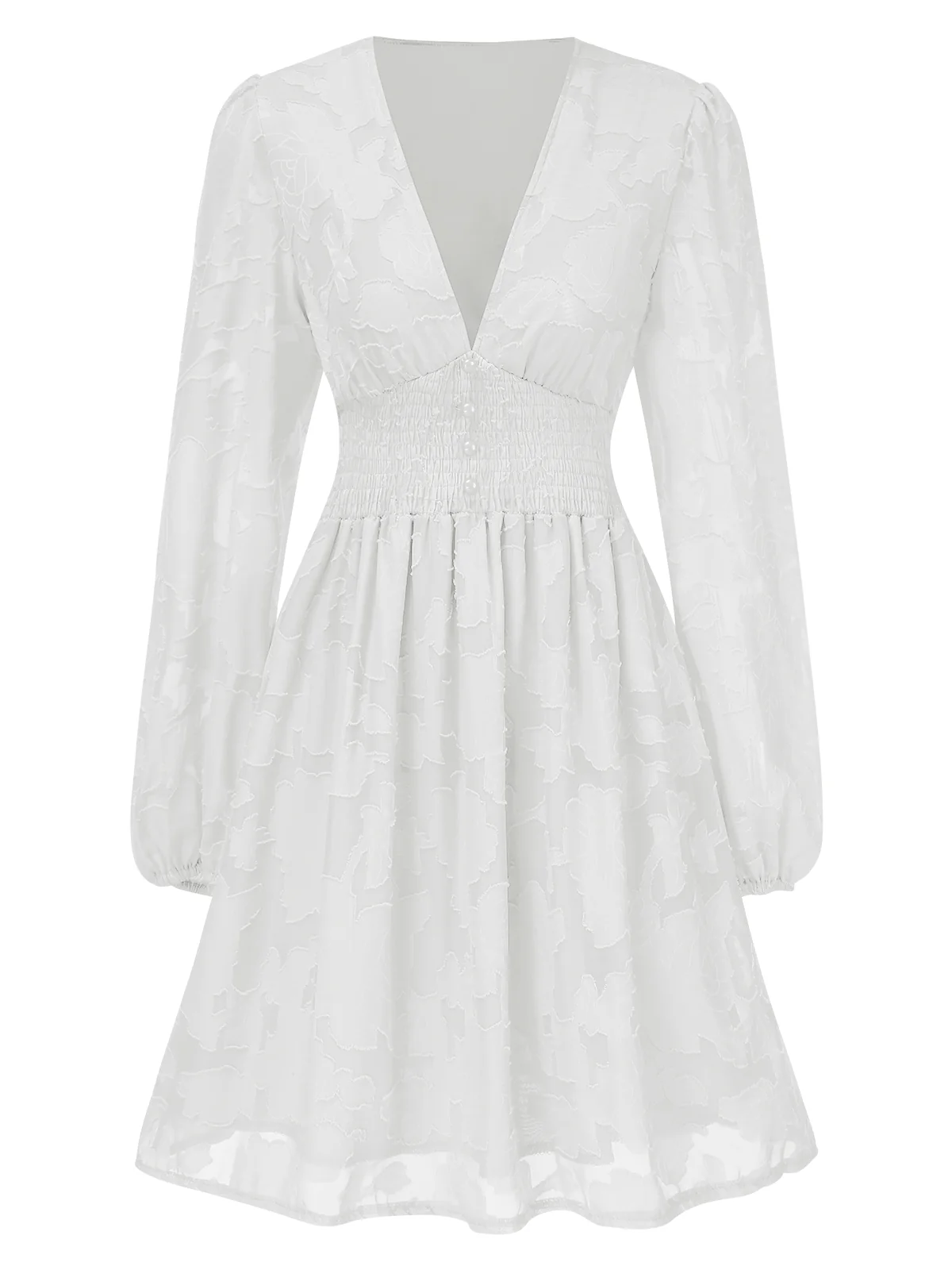 1960s Jaquard Floral Deep V-Neck Skater Dress - Image 5