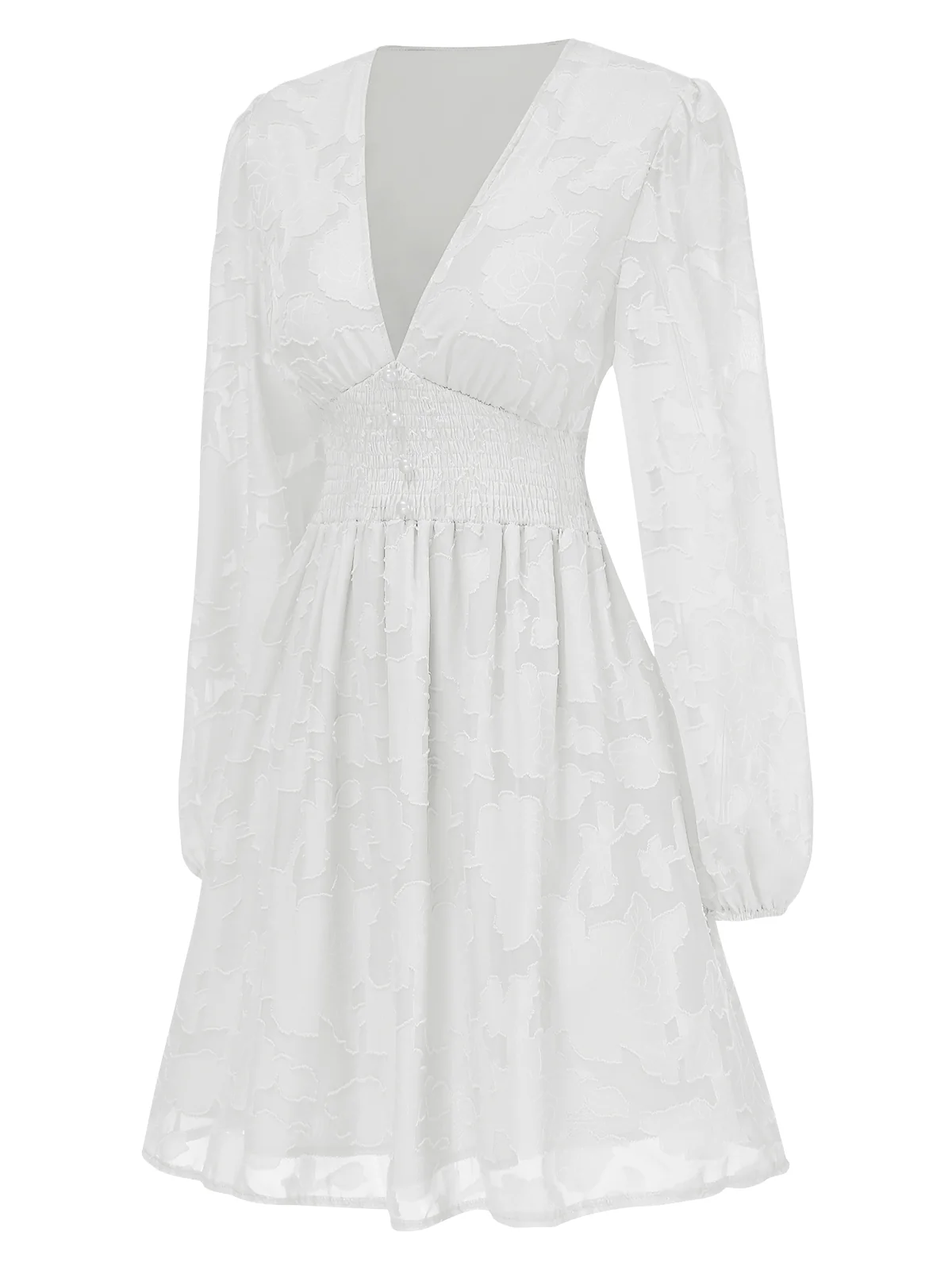 1960s Jaquard Floral Deep V-Neck Skater Dress - Image 7