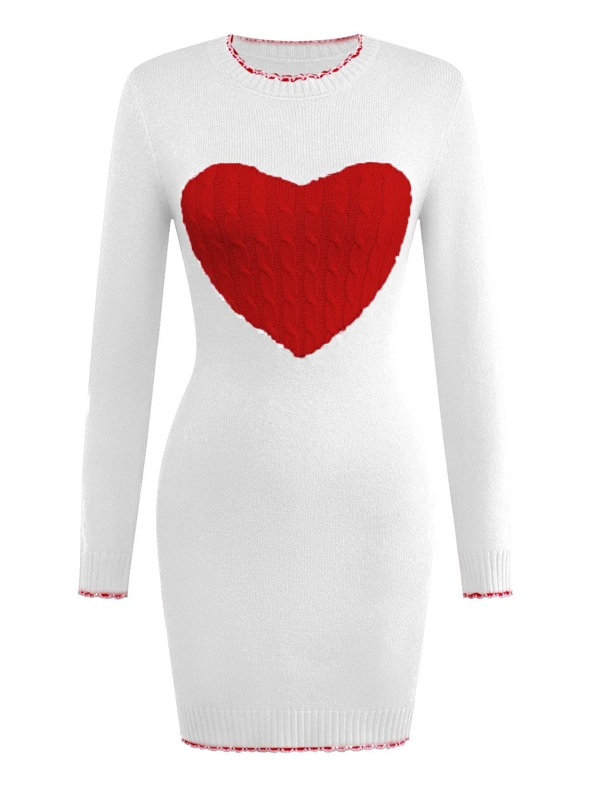 1960s Knit Heart Pattern Long Sleeve Dress - Image 7