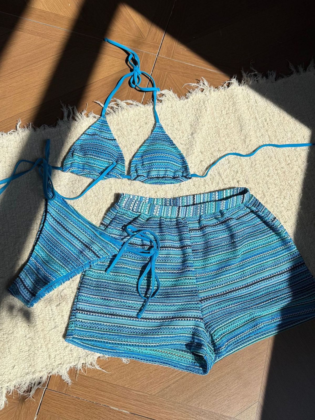 1960s Knitted Striped Halter Triangle Bikini Set - Image 10