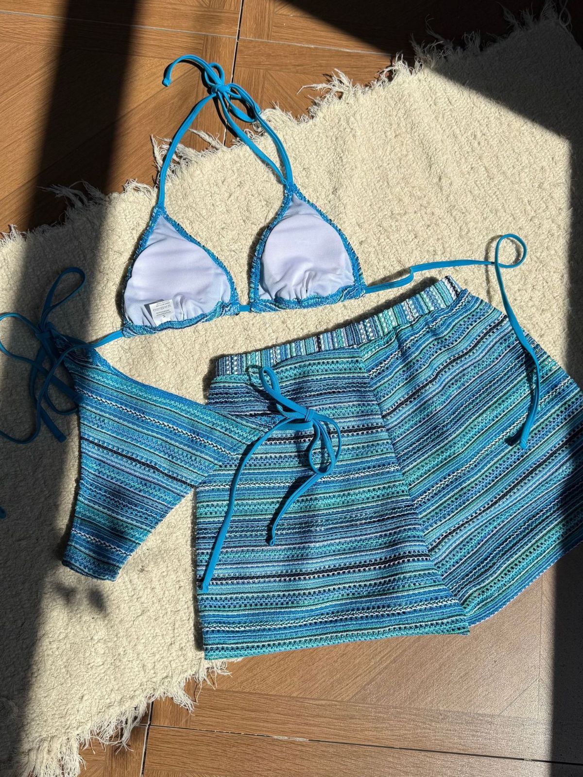 1960s Knitted Striped Halter Triangle Bikini Set - Image 11