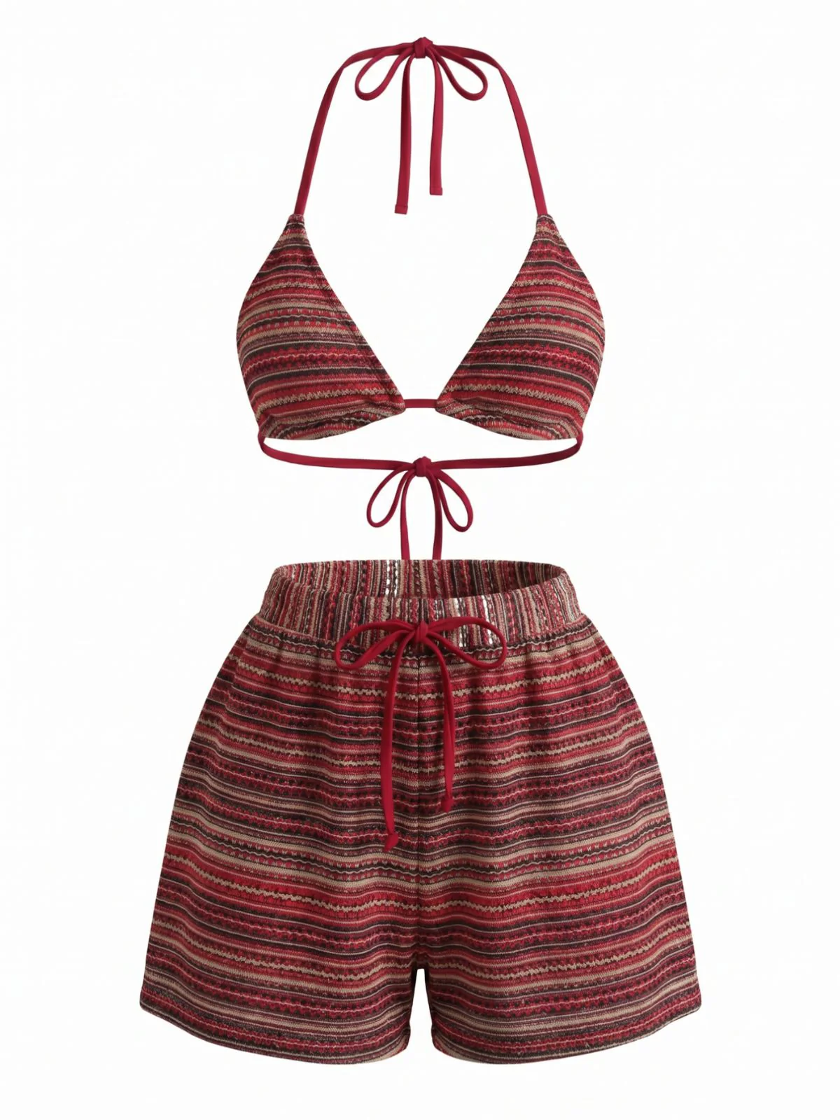 1960s Knitted Striped Halter Triangle Bikini Set - Image 5