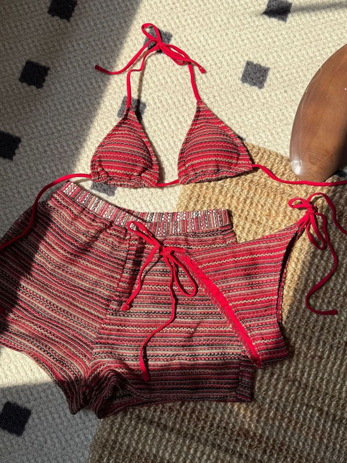 1960s Knitted Striped Halter Triangle Bikini Set - Image 6