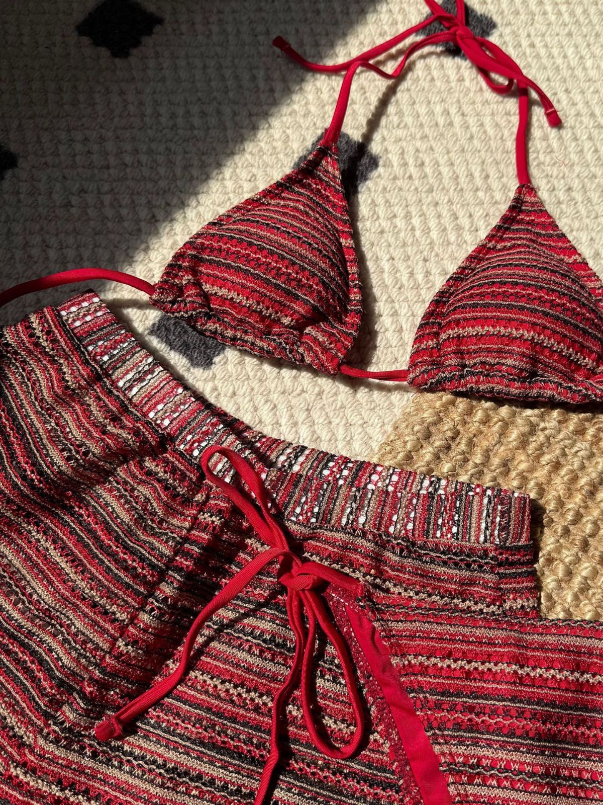 1960s Knitted Striped Halter Triangle Bikini Set - Image 7