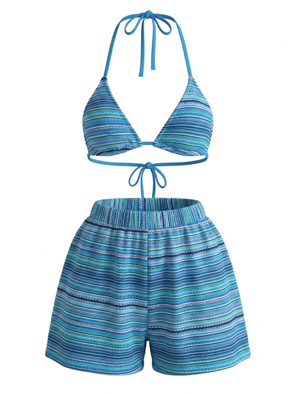 1960s Knitted Striped Halter Triangle Bikini Set - Image 8