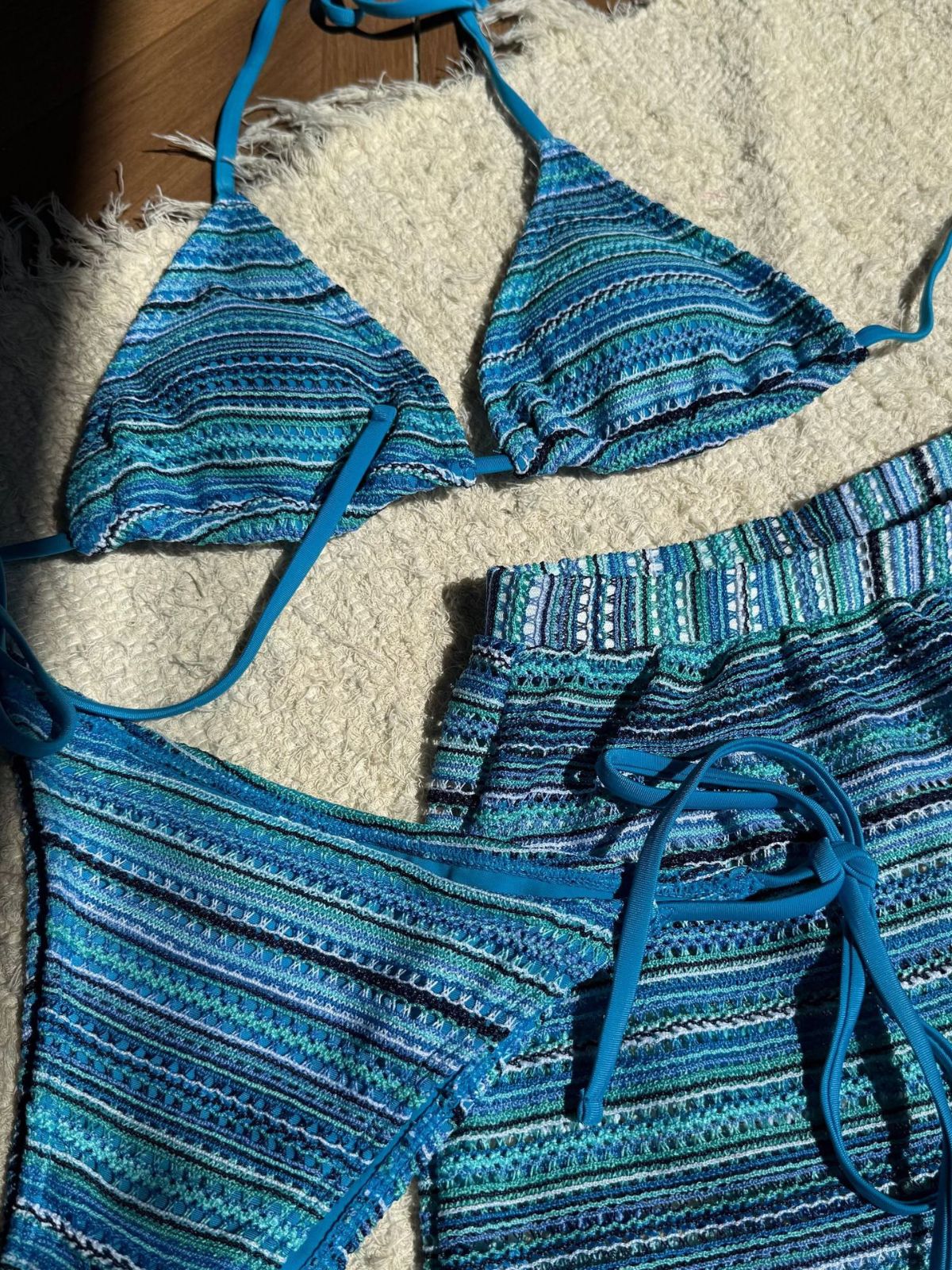 1960s Knitted Striped Halter Triangle Bikini Set - Image 9