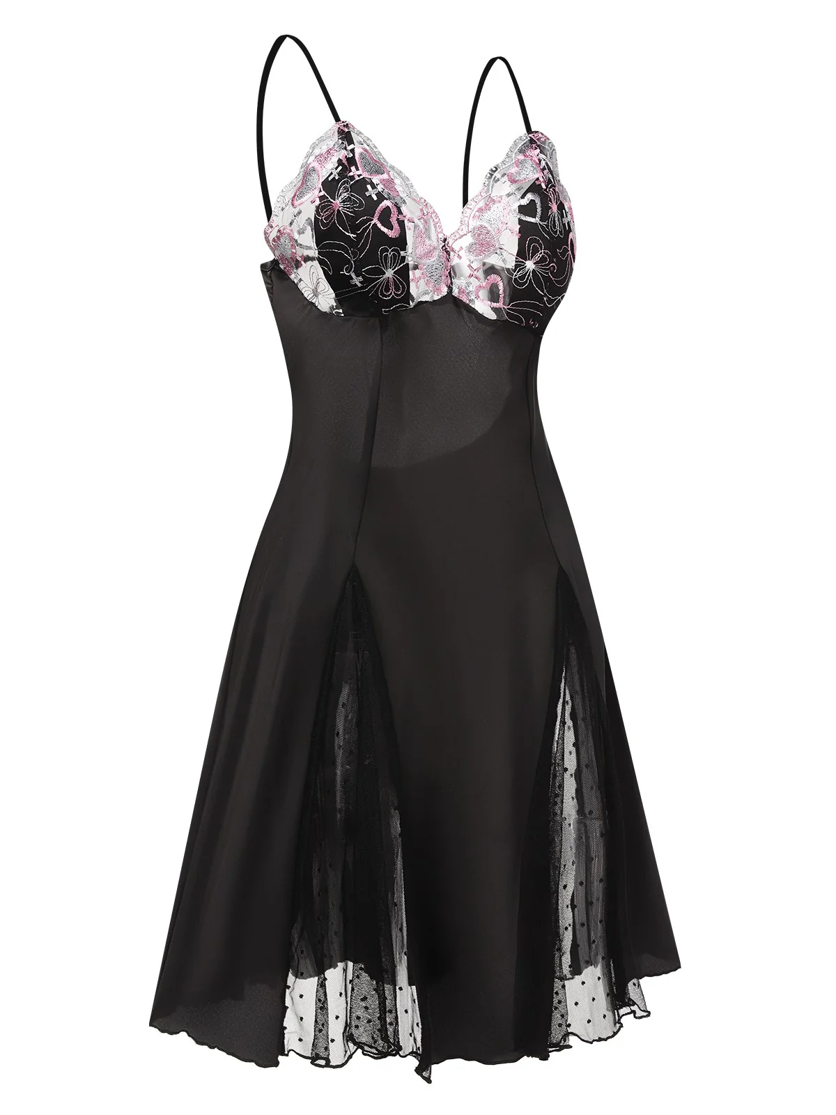 1960s Lace Spaghetti Straps Satin Nightgown - Image 3