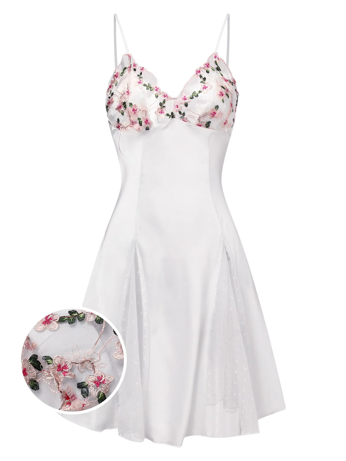 1960s Lace Spaghetti Straps Satin Nightgown - Image 7
